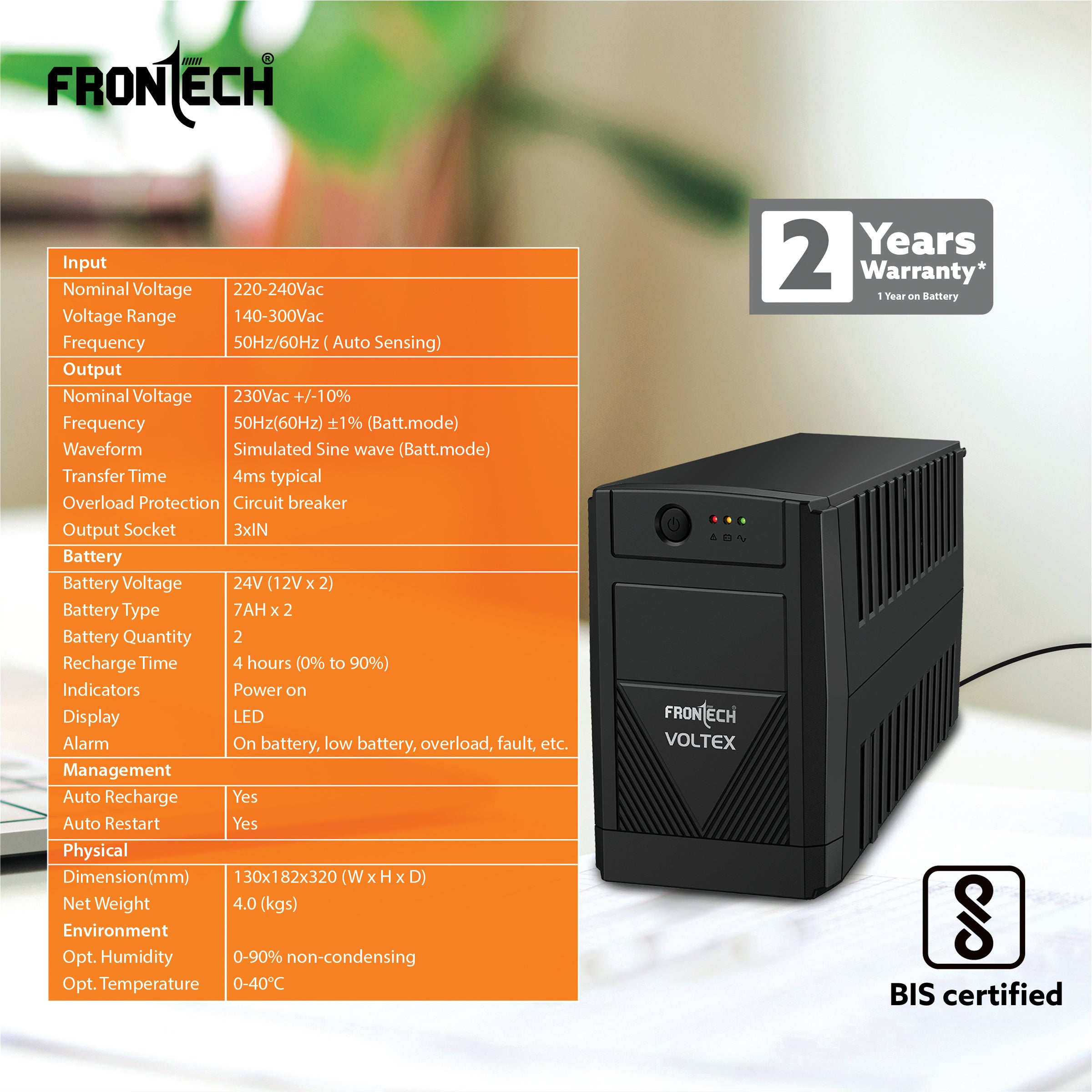 UPS - 1KVA/600W Simulated Sine Wave (2571)