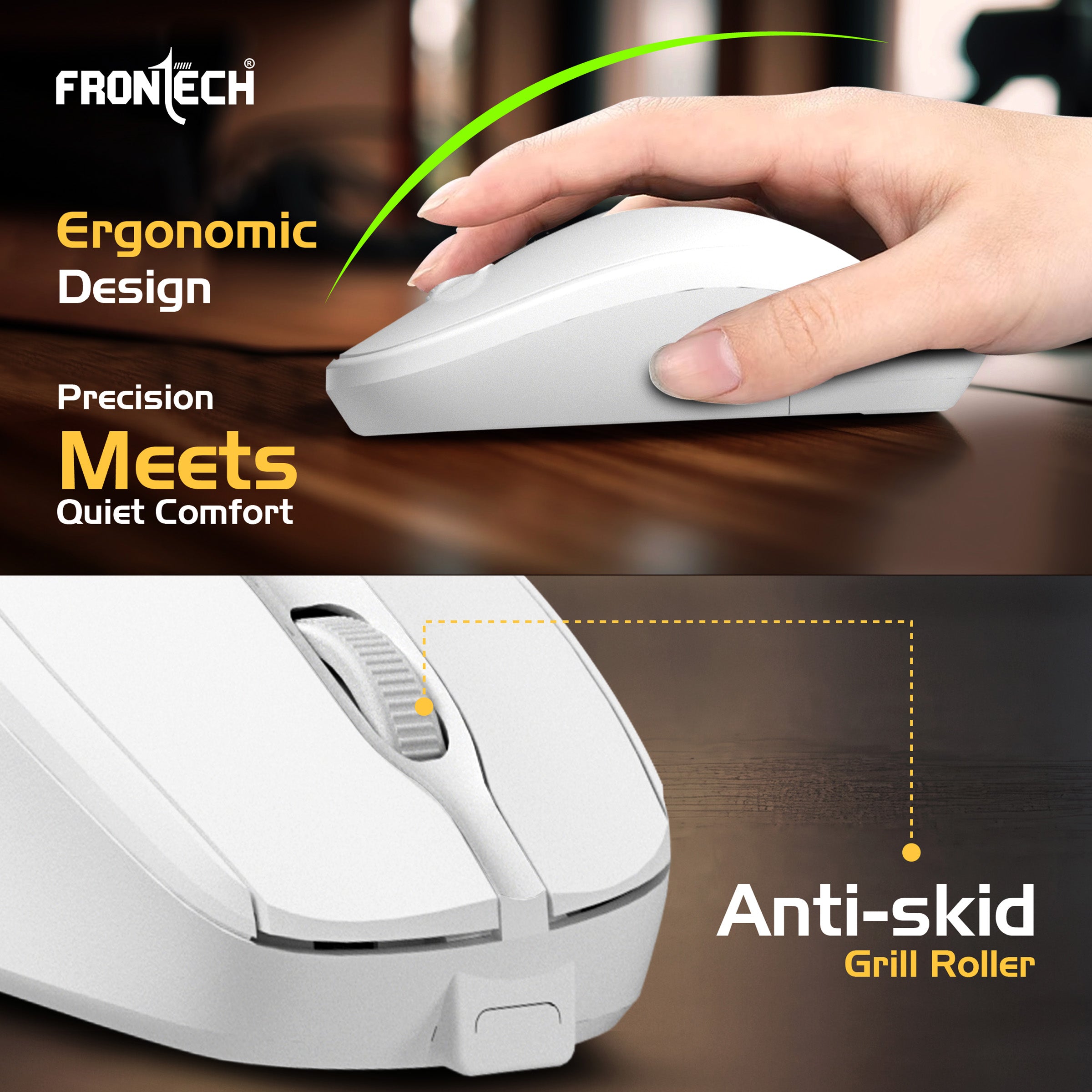 Frontech 2.4Ghz Wireless Keyboard and Mouse|104 Keys|1600 DPI|KB-0031| Combo Set (White)