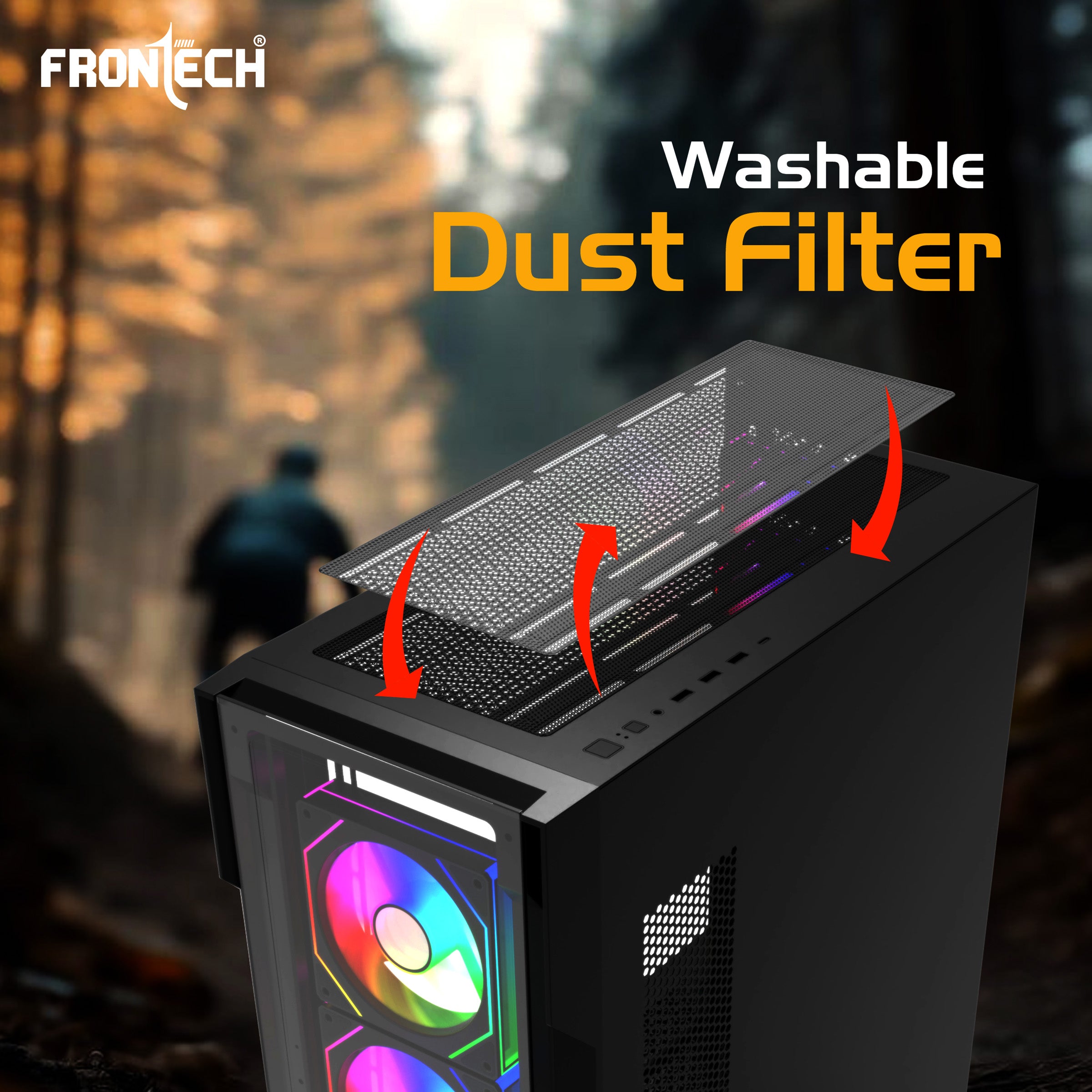 FRONTECH QUADRA Gaming Computer Cabinet | Mid-Tower PC Cabinet | 4 Pre-Installed 120mm ARGB Fans | Washable Dust Filter | Tempered Glass Side Panel | USB 3.0, USB 1.0, Type-C, HD Audio/Mic | ATX/MATX Motherboard Support (FT-4385)