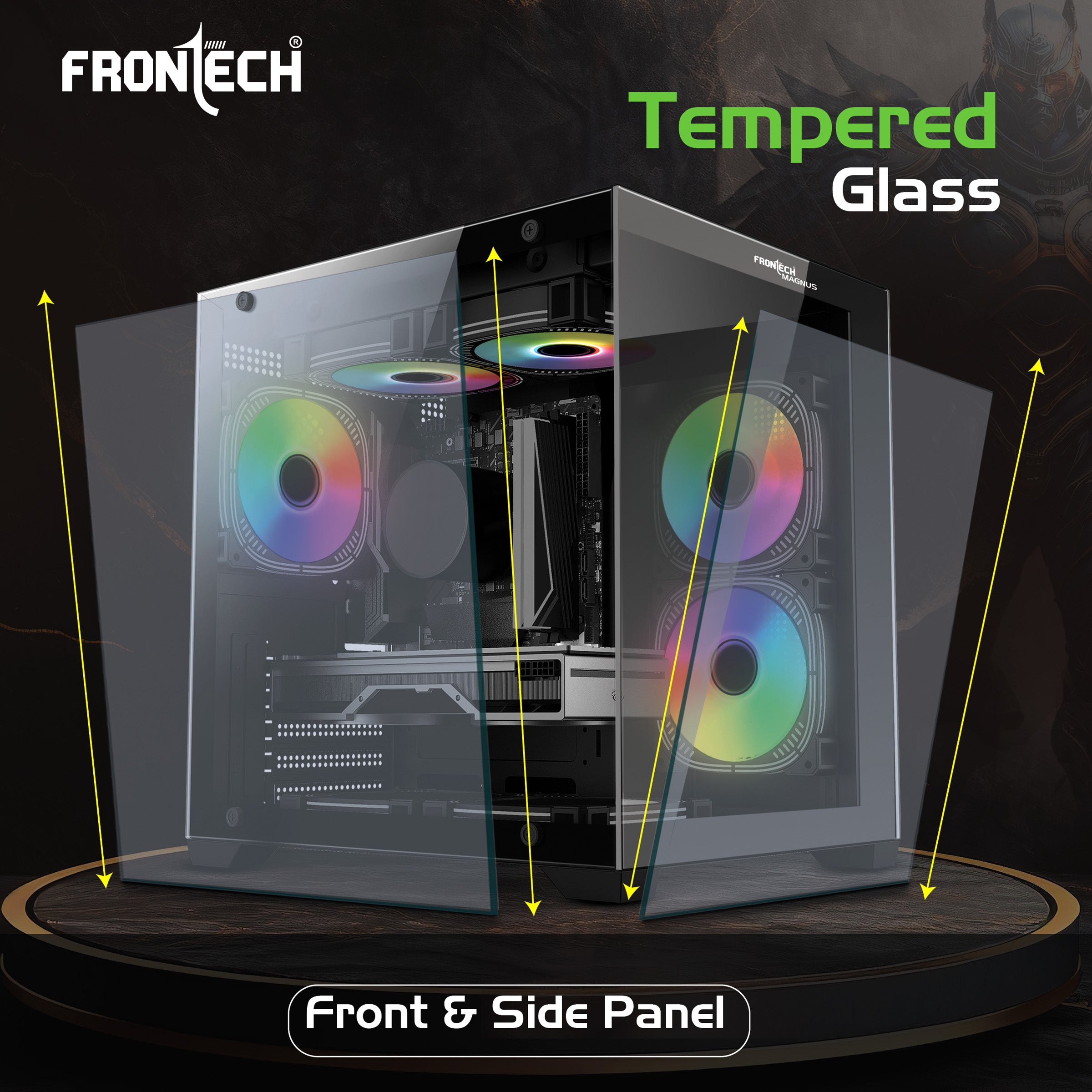 Frontech Nebula Gaming PC Case – 5× 120 mm ARGB Fans, Dual Tempered Glass Panels, Washable Dust Filters, USB 3.0 I/O, Micro-ATX & Mini-ITX Compatible