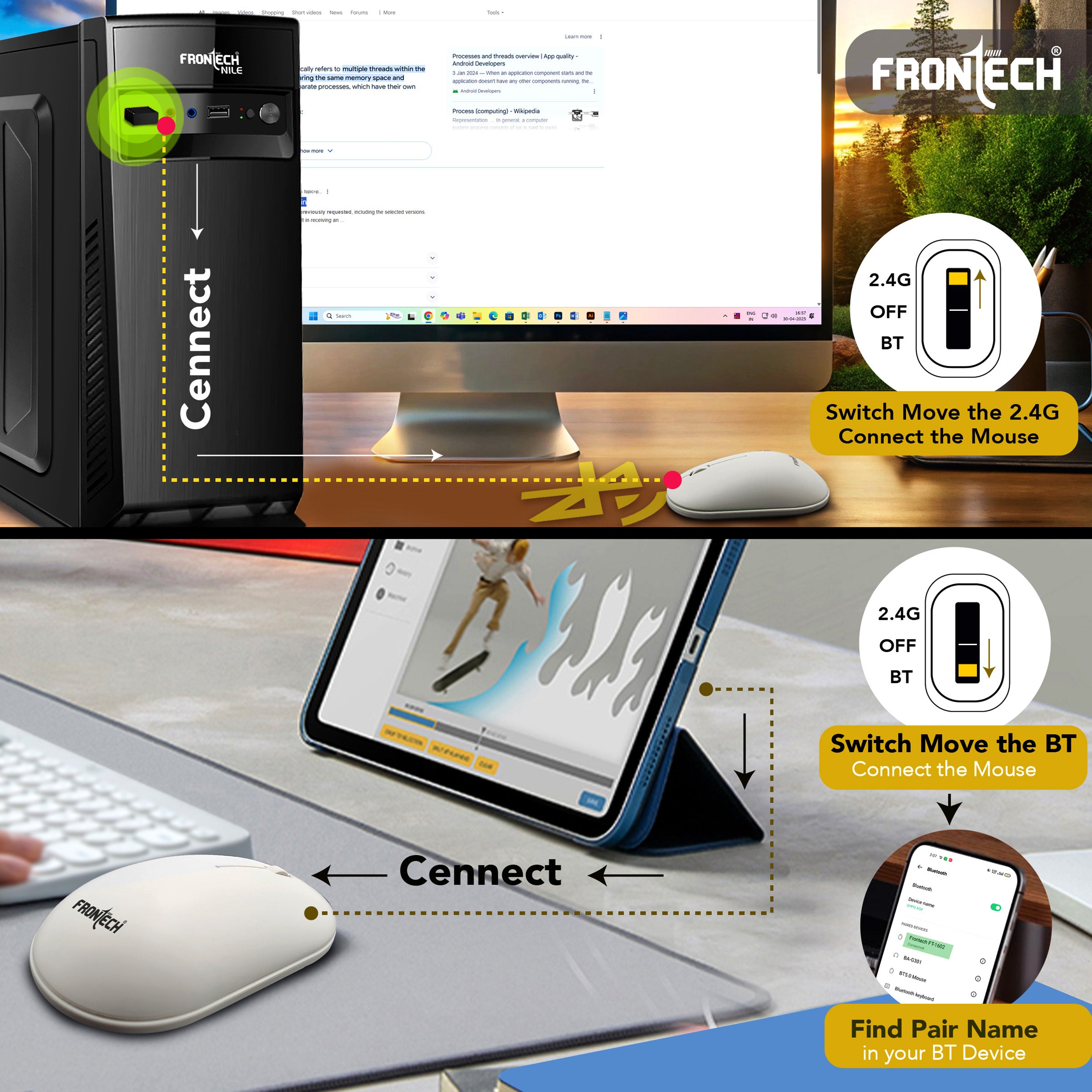 Frontech wireless keyboard & mouse combo | 2.4 Ghz |Transmission with built-in rechargeable battery |Multi-Device connection ( FT-1602A )