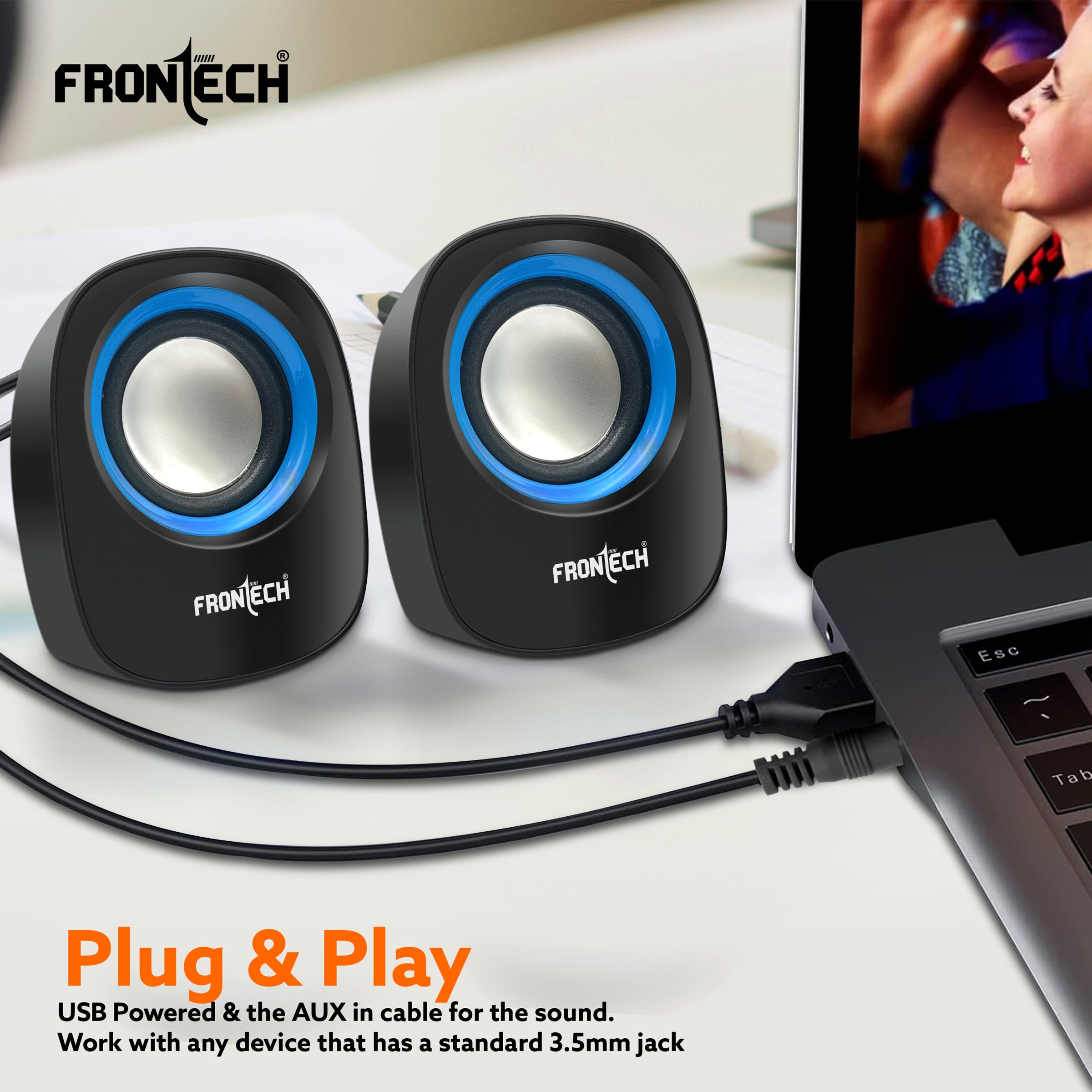 2.0 USB Speakers | 8W Output | AUX Input | Foam Edge (SPK-0003)