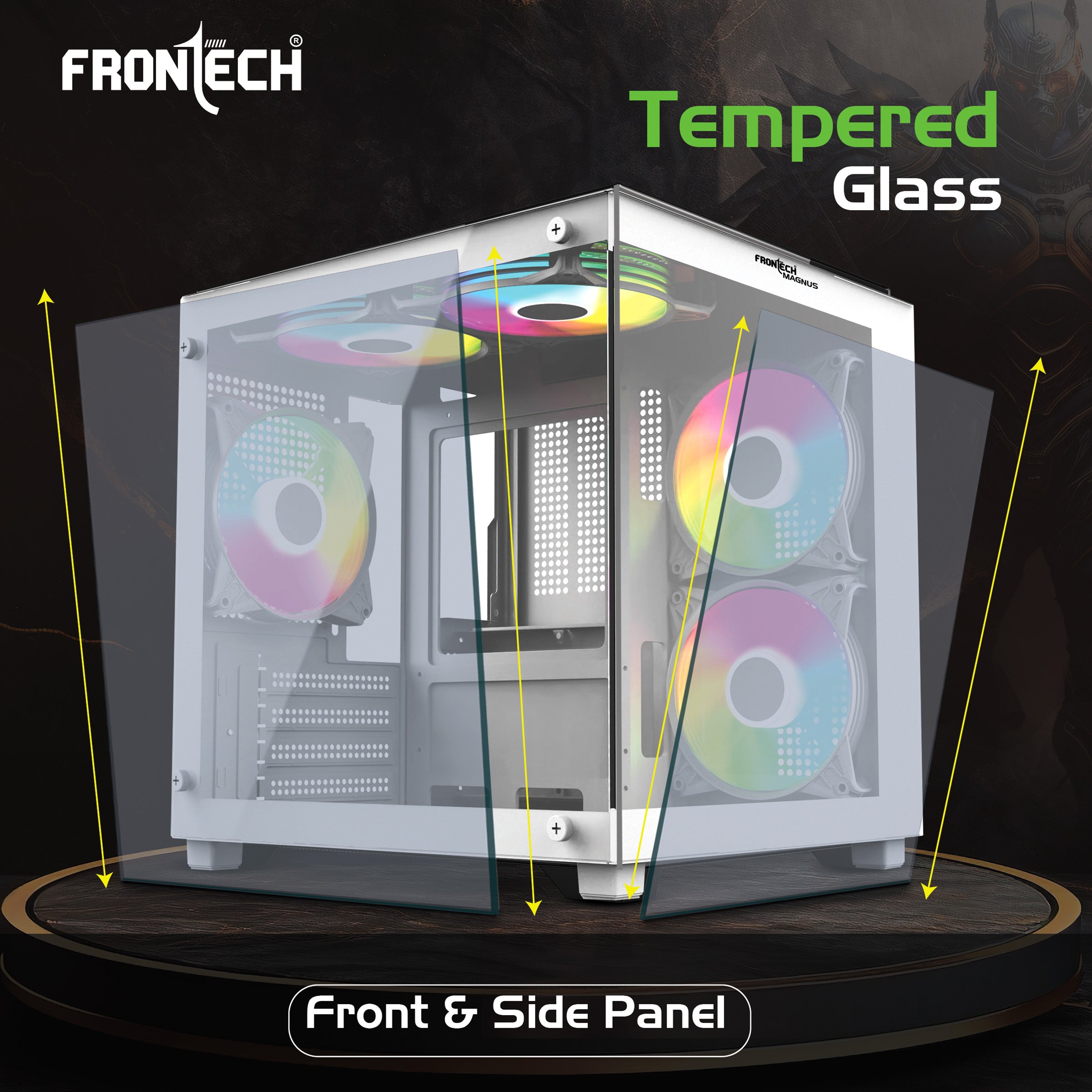 FRONTECH Gaming Computer Cabinet/Gaming Computer Case with 5 x 120 mm LED Fan and Tempered glass front and side panel| 2 X USB 1.0 | 1 X USB 3.0| HD Audio (FT-4384)