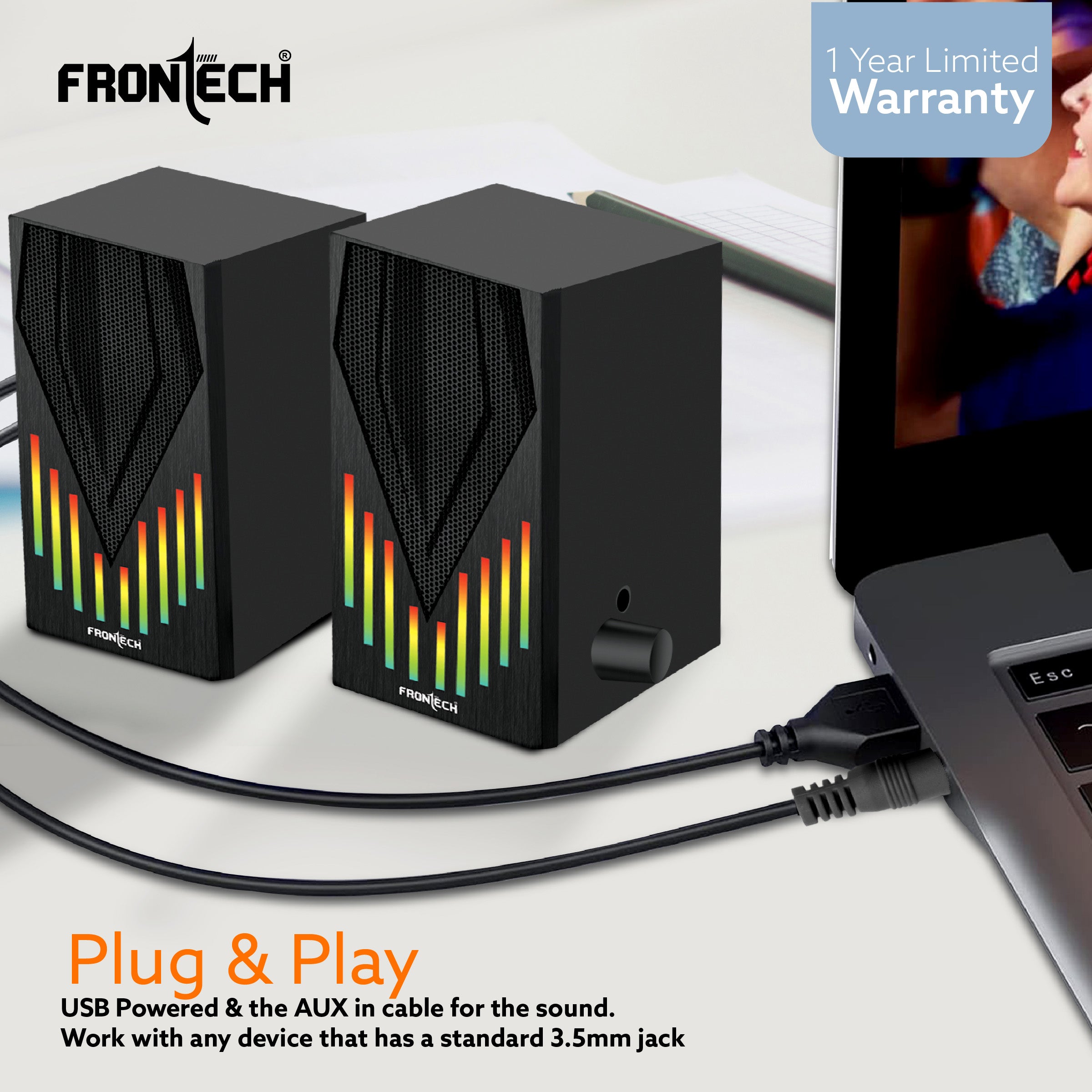 2.0 USB Multimedia Speakers | RGB Lights | 2x3W Drivers | AUX Connectivity (SPK-0006)