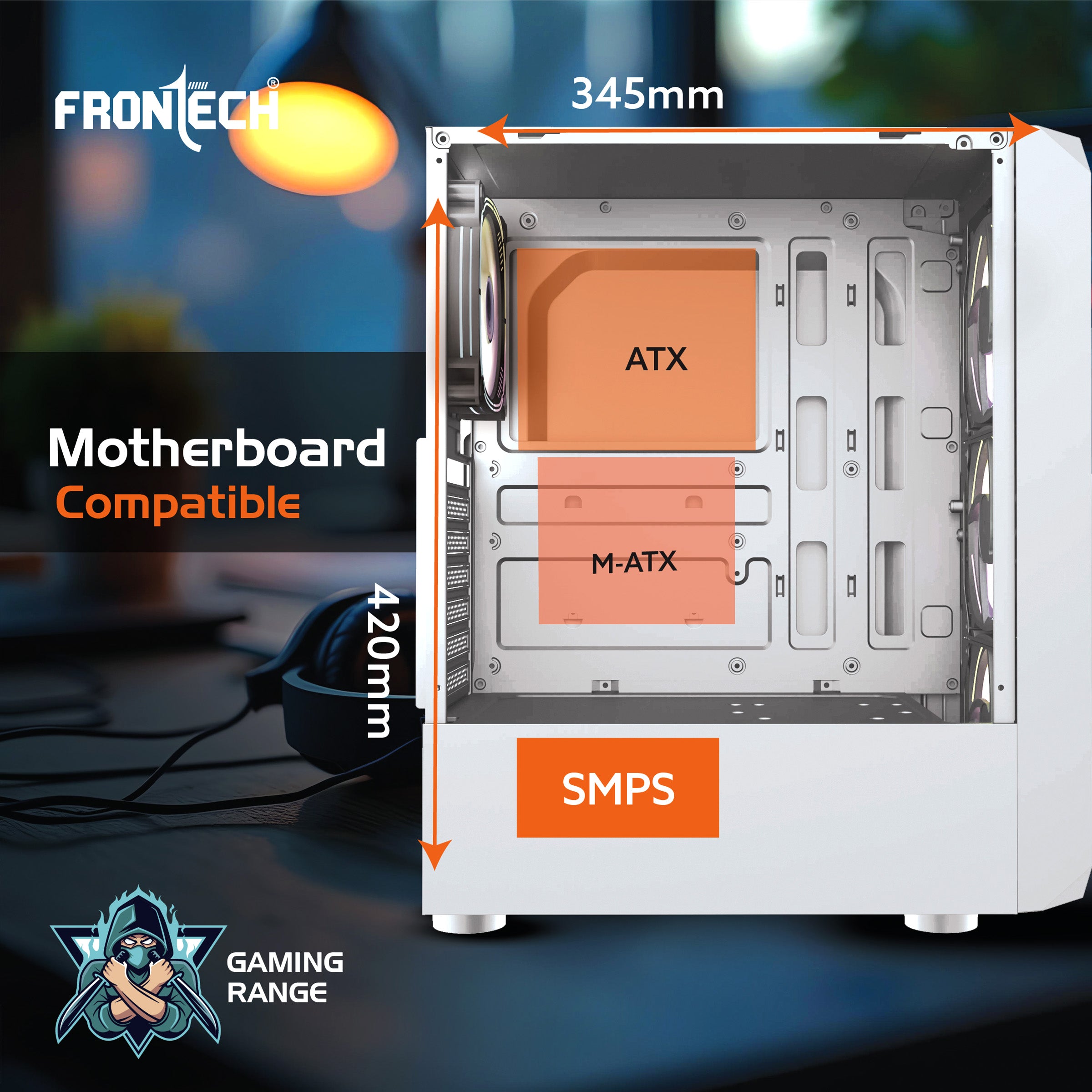 FRONTECH WAR MACHINE FT-4350 Gaming Computer Case with 4x120mm LED Fans & Acrylic Side Panel.