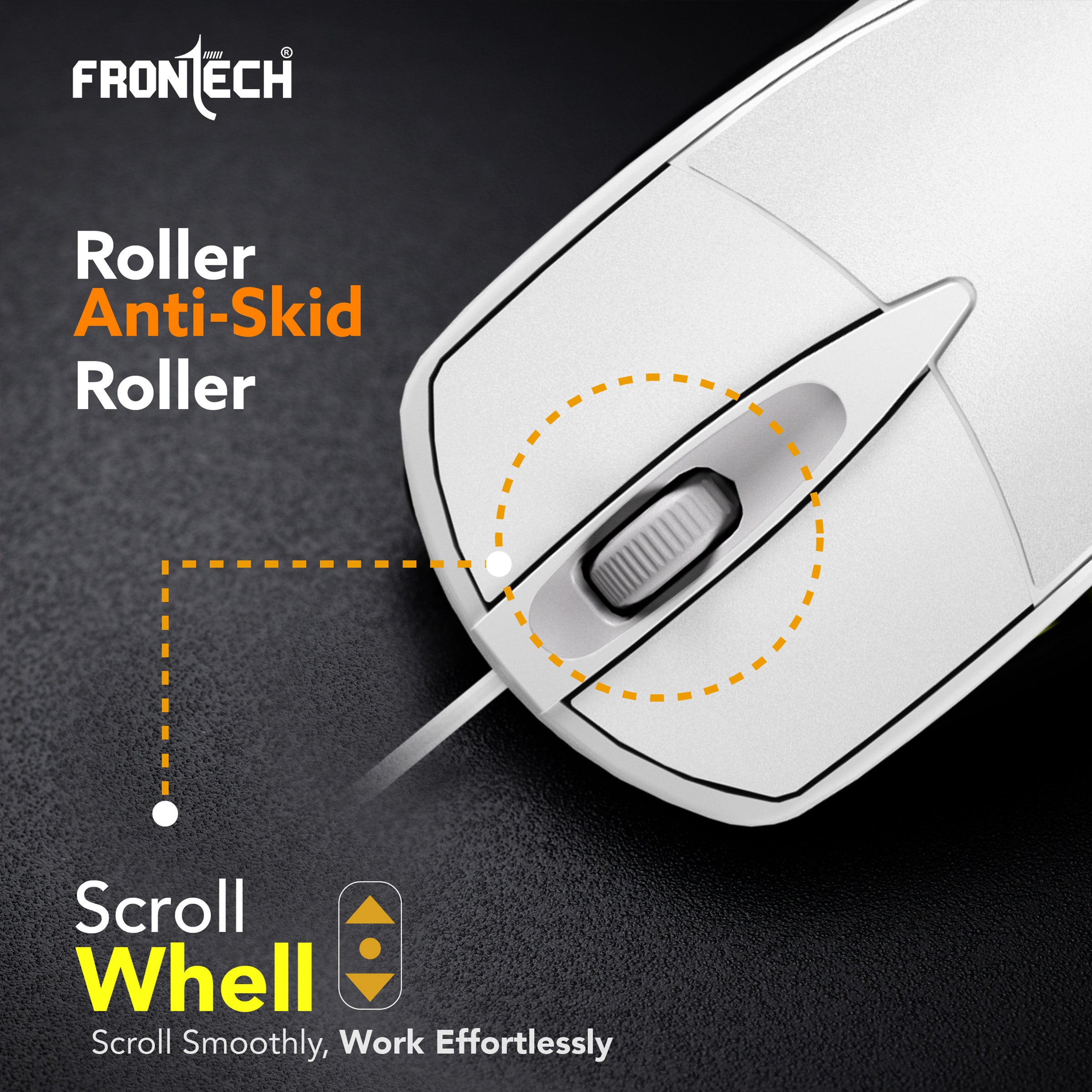 FRONTECH Precision Pro – Ultra-Quiet Ergonomic Optical USB Mouse with Smooth Scroll Wheel (MS-0047W)