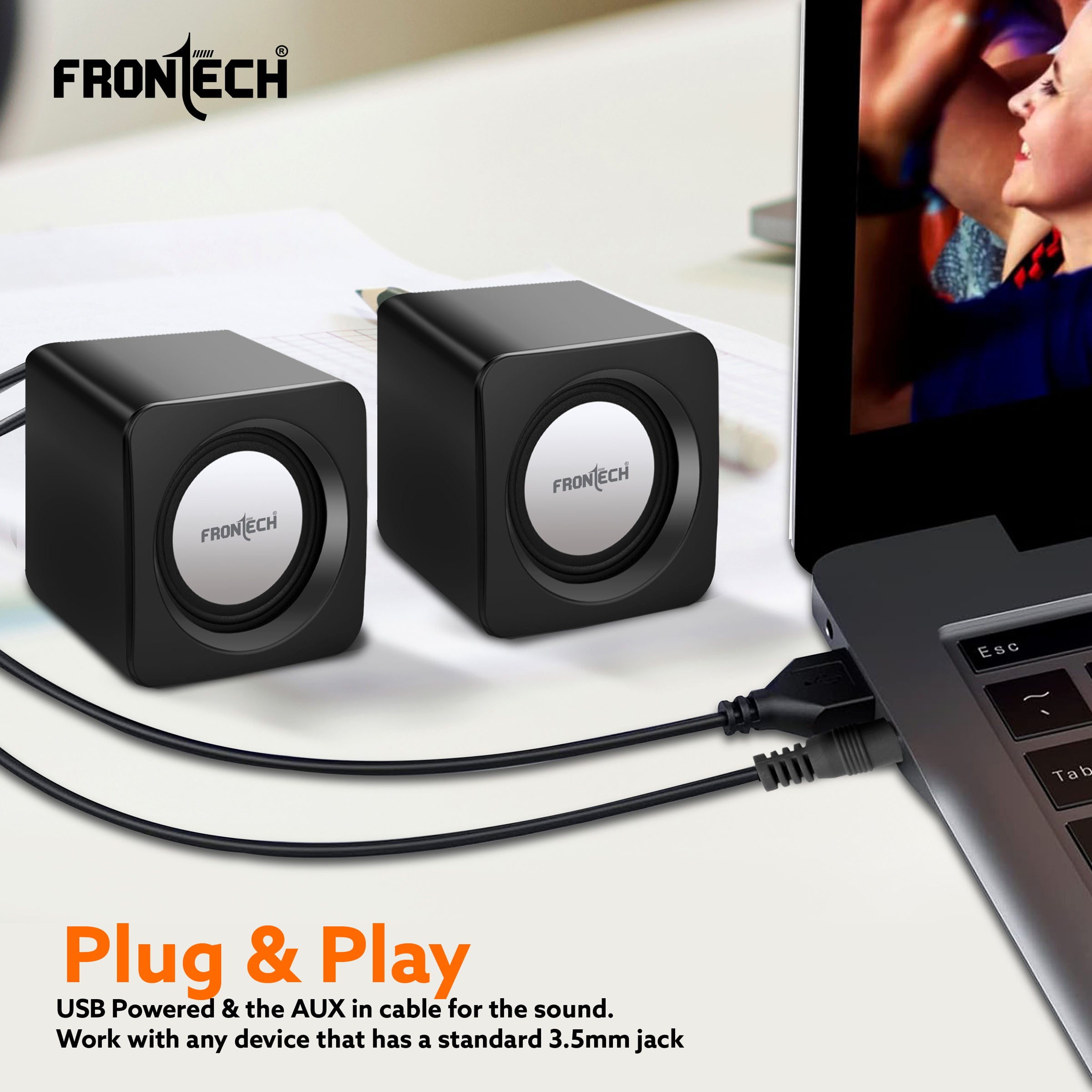 2.0 Channel USB Speakers | 1.5W x 2 Output | AUX Input (SPK-0002)