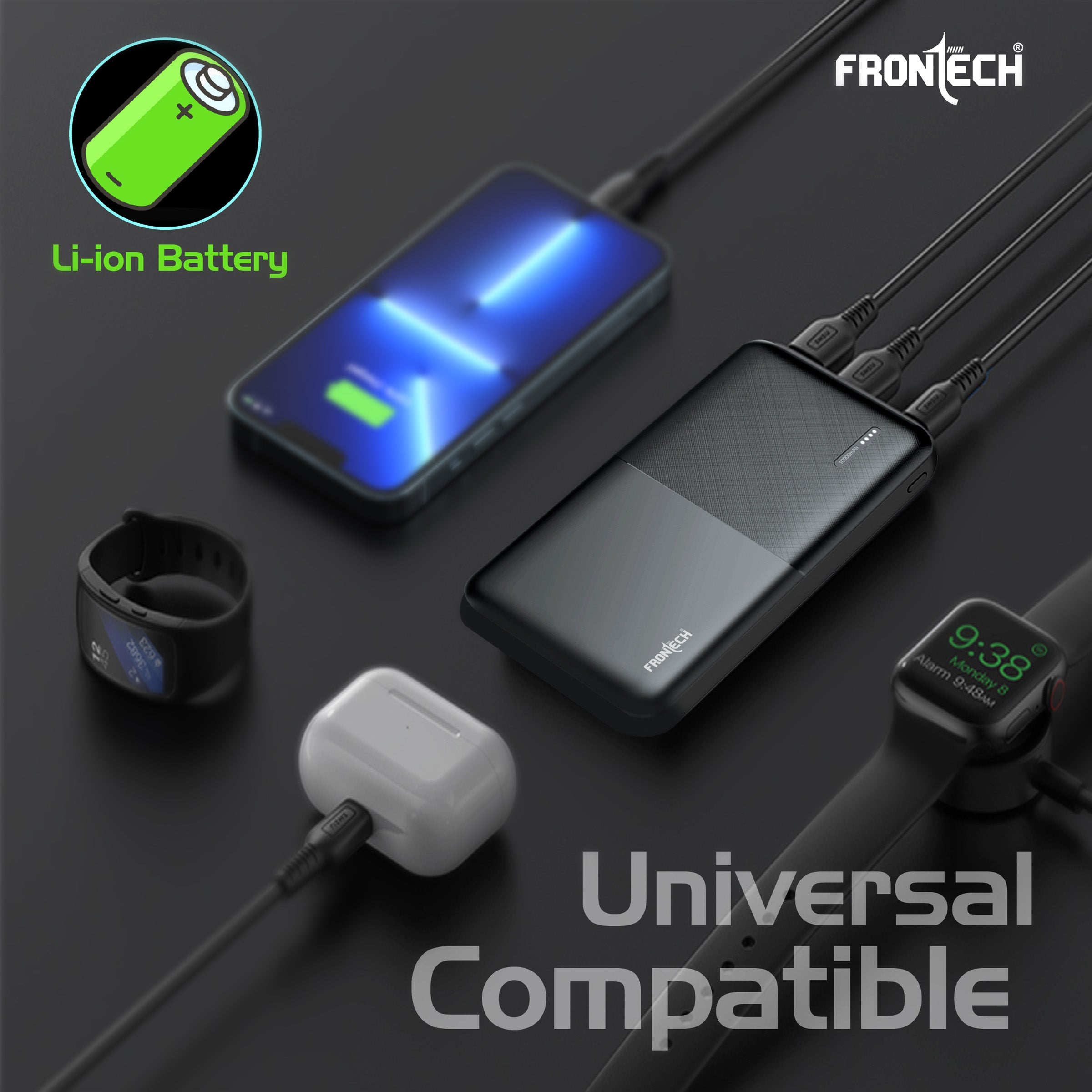 10000 mAh Li-ion Power Bank with LED Indicator, Dual USB (PB-0007)
