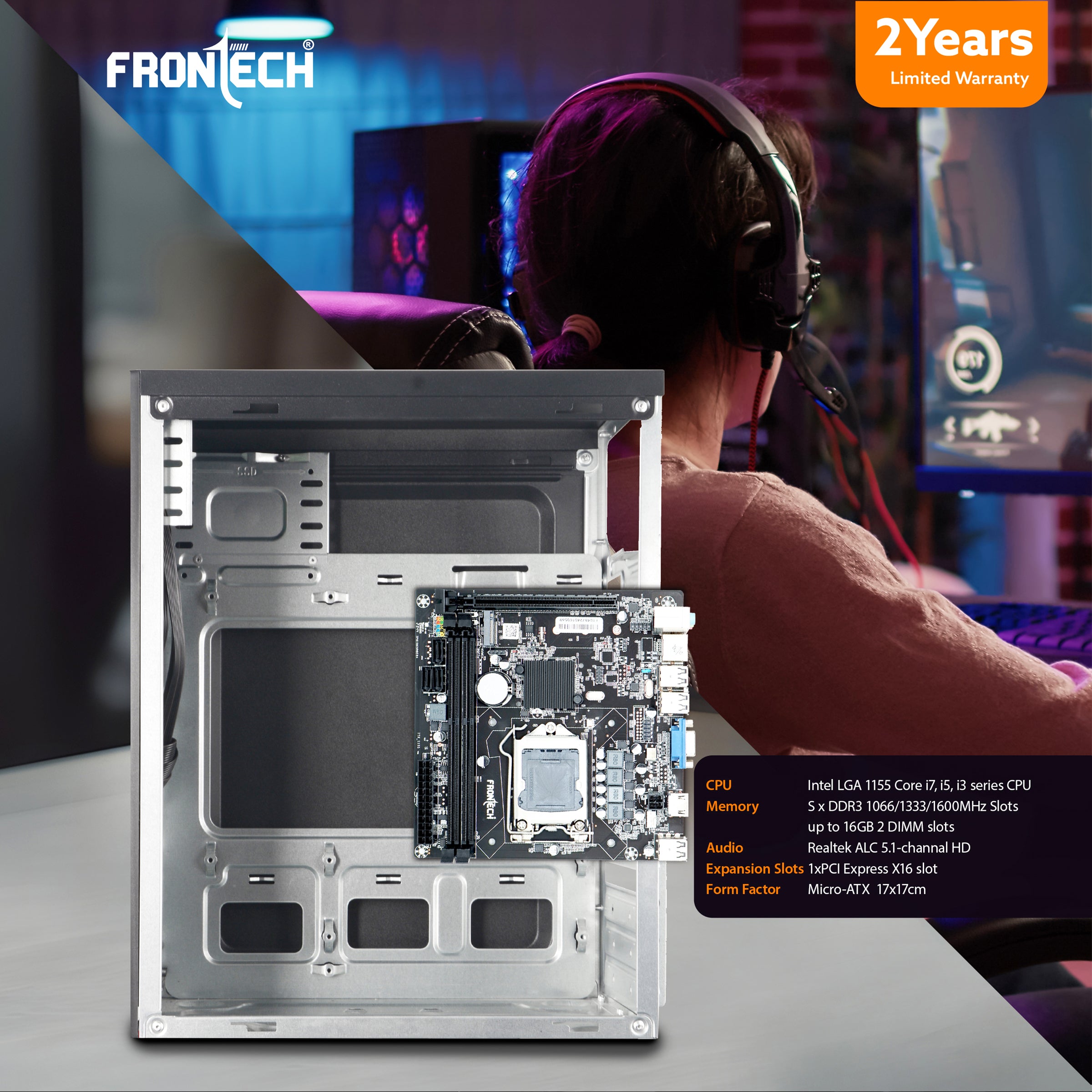 H61 Motherboard | LGA1155, 2xDDR3, Supports Pentium/i3/i5/i7, 6+3 USB, 3xSATA, NVMe/M.2, HDMI, VGA, PCIe x16 (FT-0487)
