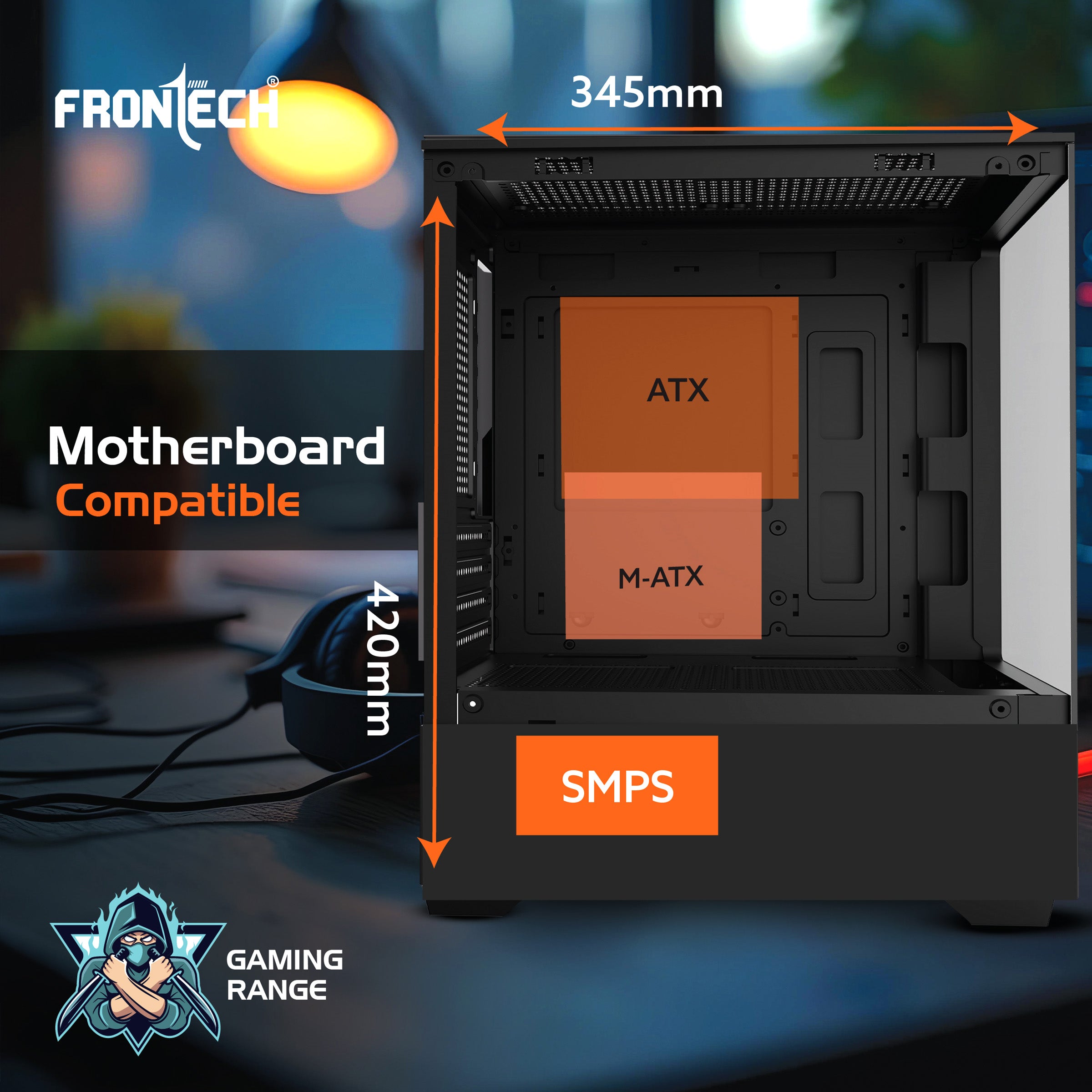 FRONTECH WAR MACHINE FT-4349 Gaming Computer Case with 4x120mm LED Fans & Acrylic Side Panel.