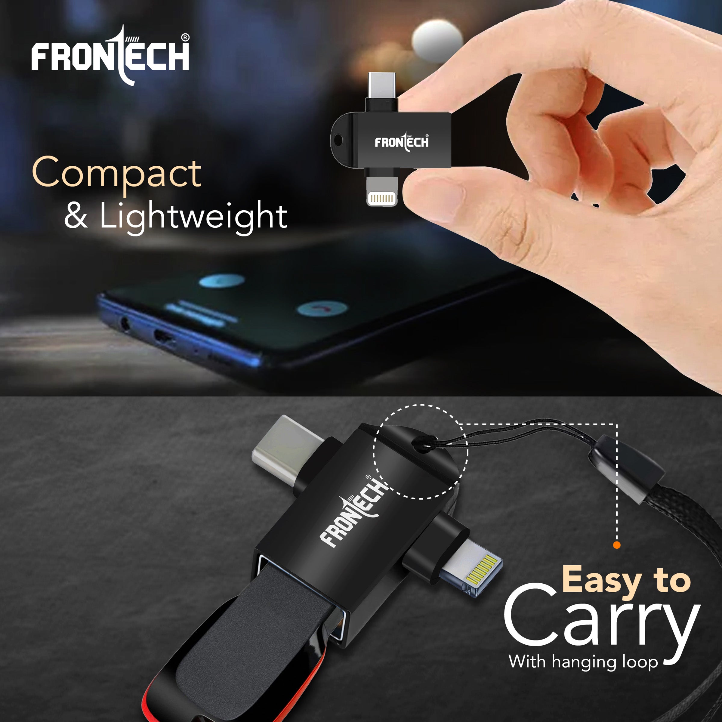 Frontech Dual Interface OTG Converter – USB to Type-C & 8-Pin Converter for Android & iOS (NC-0046).