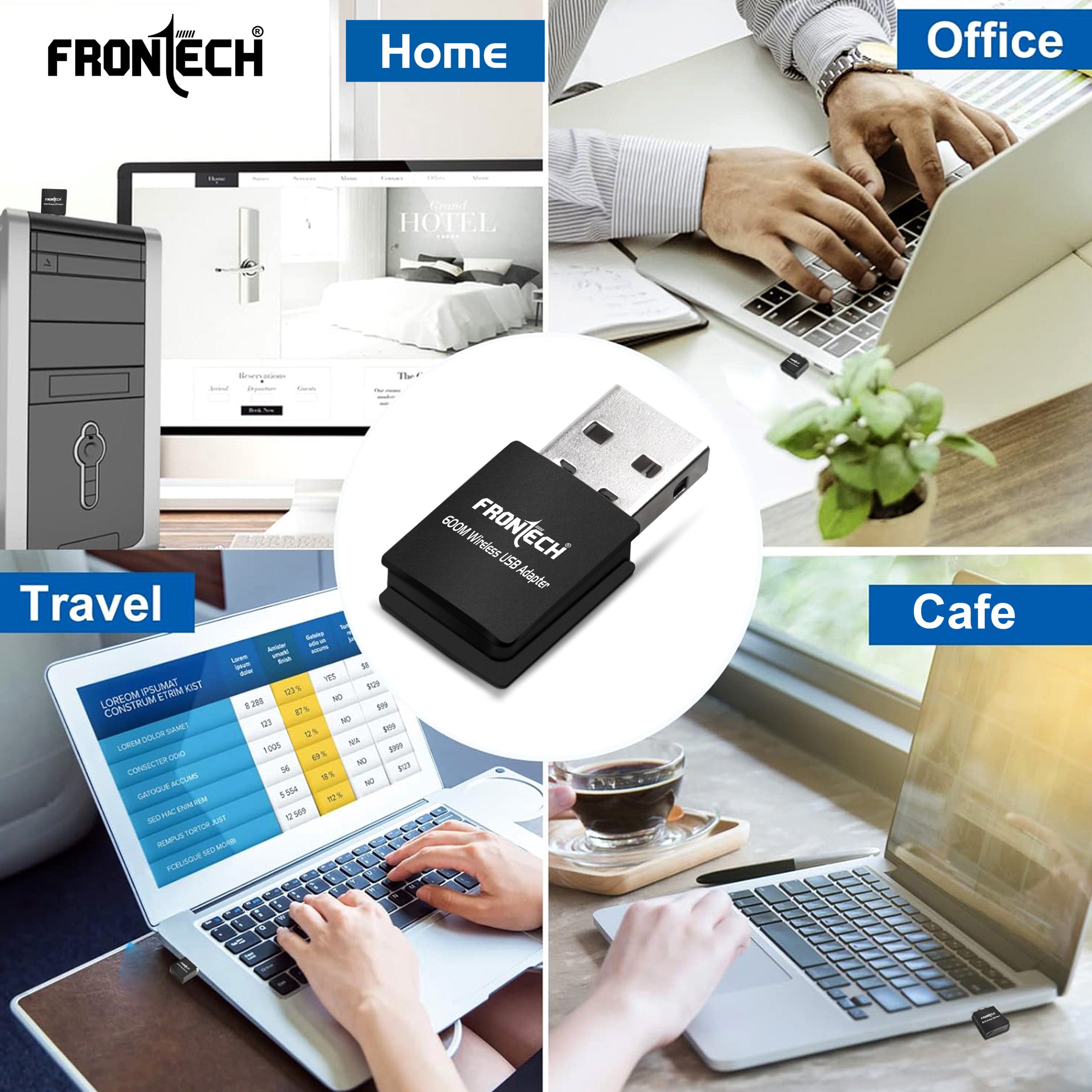FRONTECH 600 Mbps USB Wi-Fi + Bluetooth Adapter | PC, Laptop | Dual Band (2.4GHz) | BT 4.2/2.1 | USB 2.0 | Wireless Network Card (Gaming, Work, Travel, Home) | Compatible with Windows 7/8/10/11/XP | WEP,WPA-PSK,WPA2-PSK Security | 10-20M Range (FT-0844)