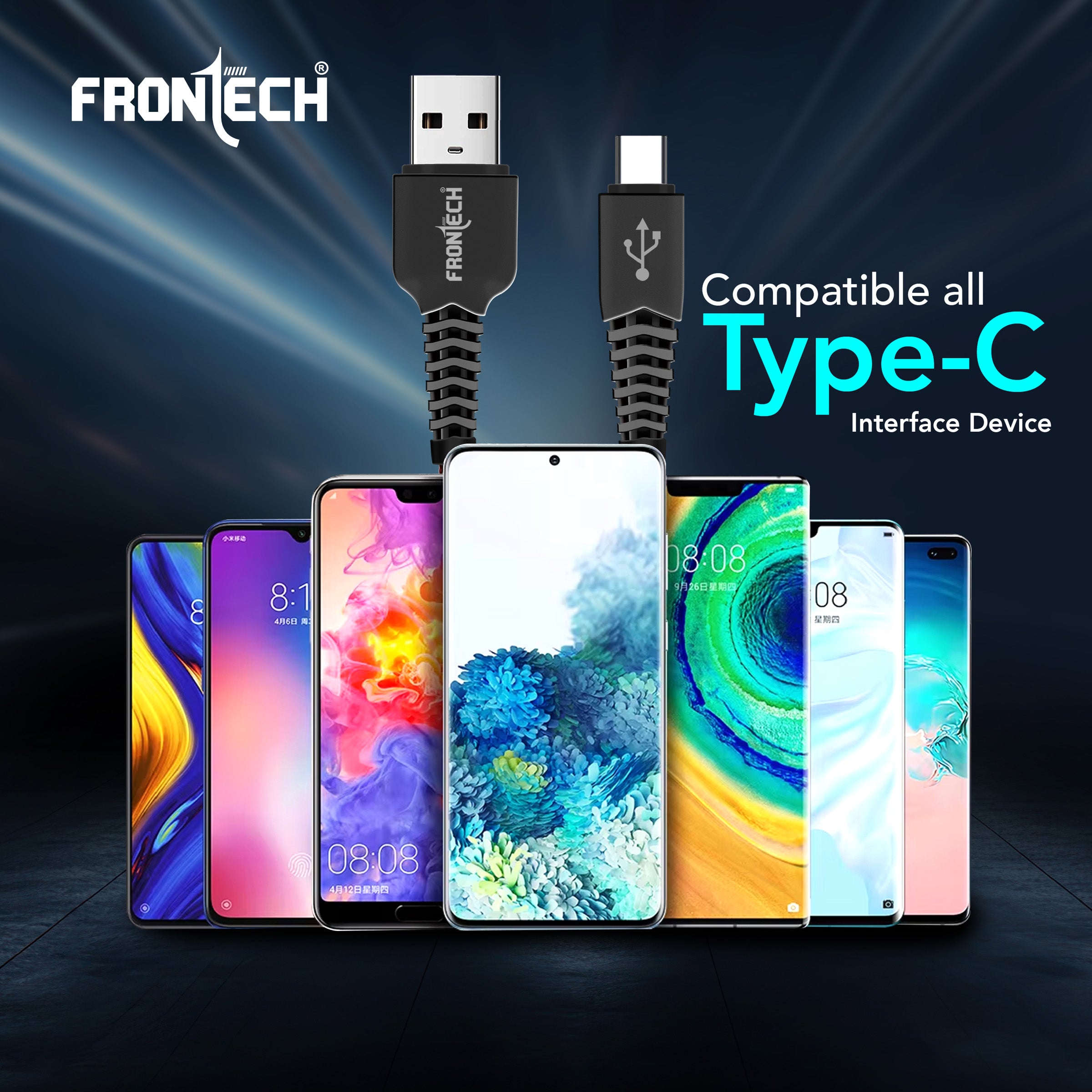 FRONTECH 12W / 2.4A Super Fast Charging 1M PVC USB to Type-C Data Cable for Smartphones, Tablets, Laptops & other Micro USB V8 Devices, Charging and Data Sync (1023 - Black)