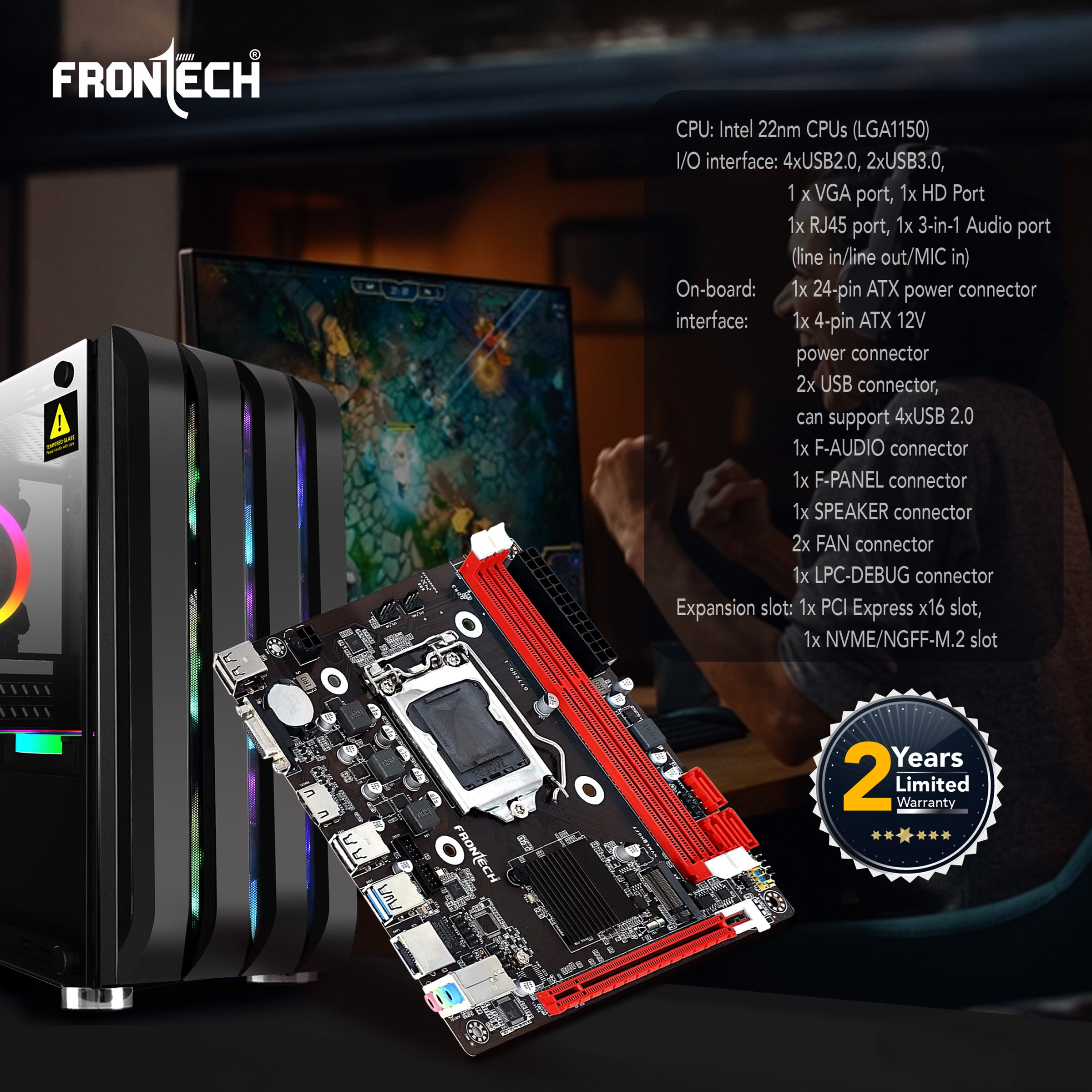 Frontech ProSeries H81 ATX Motherboard - Support Intel | AMD Processor,DDR4 | DDR5,PCIe Slots,LAN, Multiple USB Ports, HDMI | DisplayPort outputs