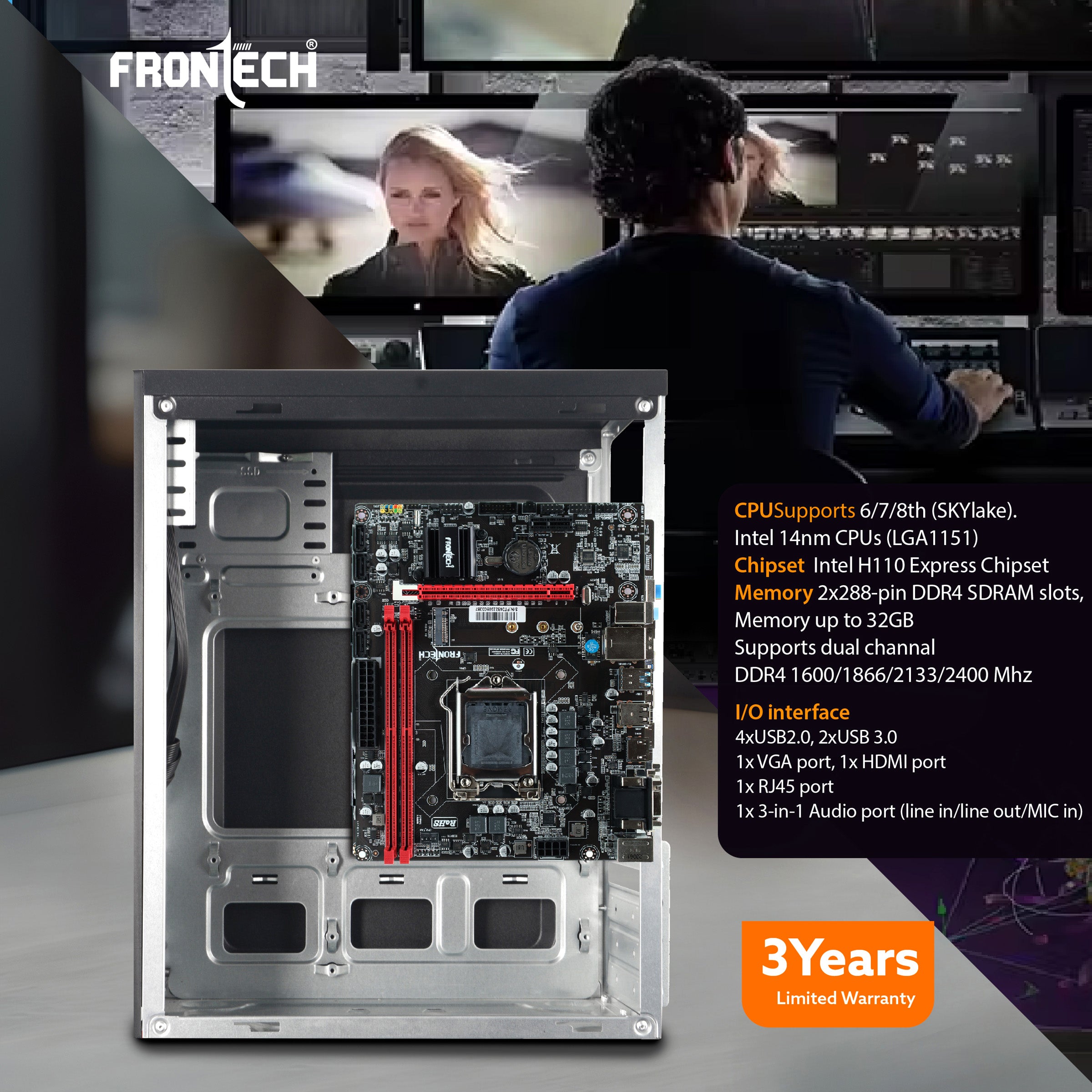 H310 Motherboard | LGA 1151, Supports 8th & 9th Gen CPUs, 2xUSB 3.0, 4xUSB 2.0, 4xSATA, NVMe, HDMI, VGA, PCIe x16 (FT-0482)