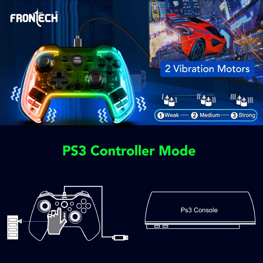 Fire Wired Gaming Pad | USB-C, Dual Vibration, RGB | PS3/PC/Android TV (GP-0001)