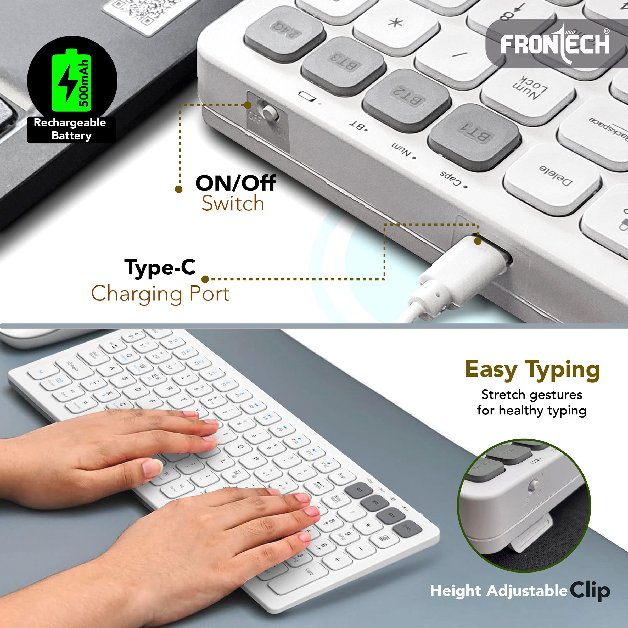Frontech wireless keyboard & mouse combo | 2.4 Ghz |Transmission with built-in rechargeable battery |Multi-Device connection ( FT-1602A )
