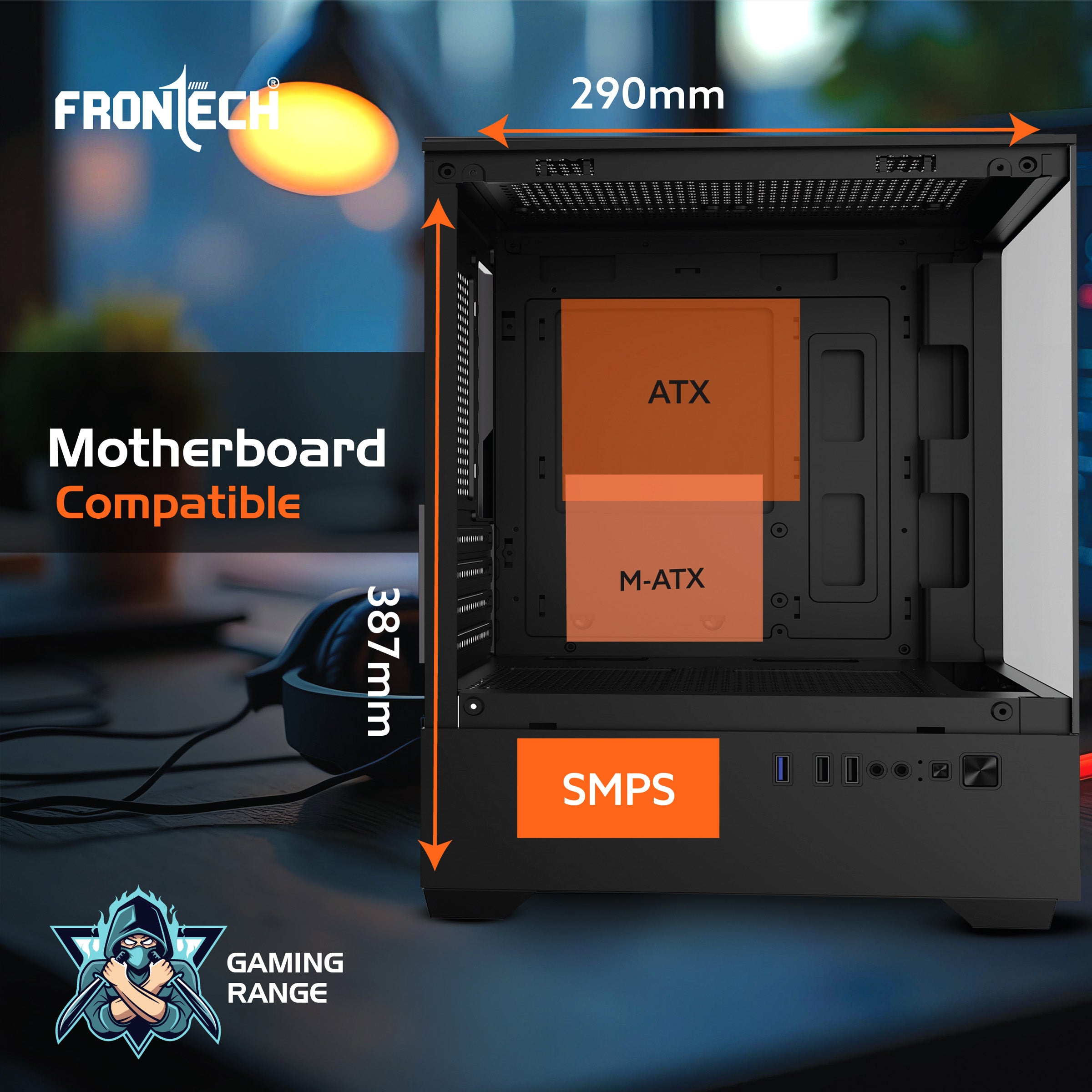 Frontech Snowy FT4348 – Premium RGB Gaming Cabinet with Tempered Glass | High Airflow | Compact & Stylish Design