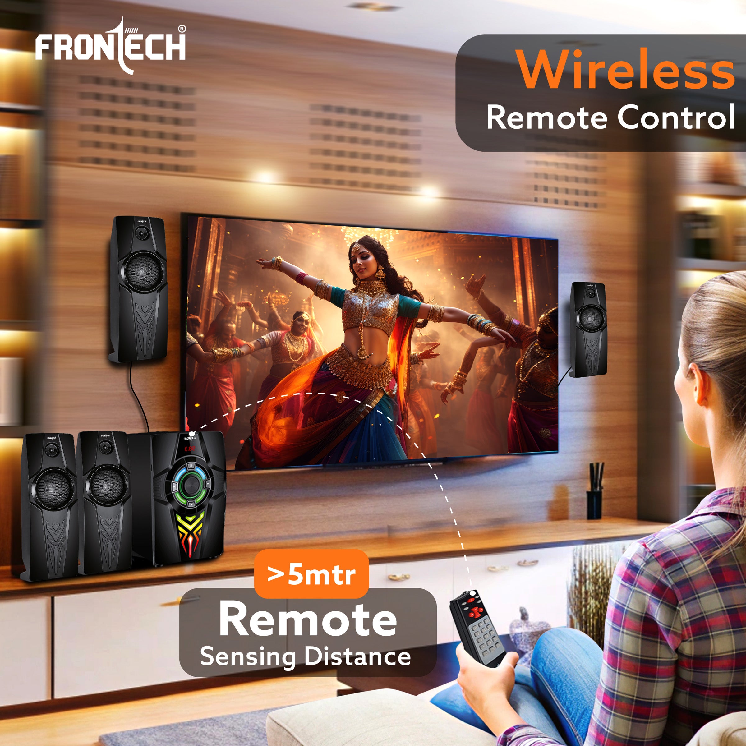 Frontech SW-0154 | Premium 2.1 Multimedia Speaker – Crystal Clear Sound, Wireless Freedom & Built-In Amplifier