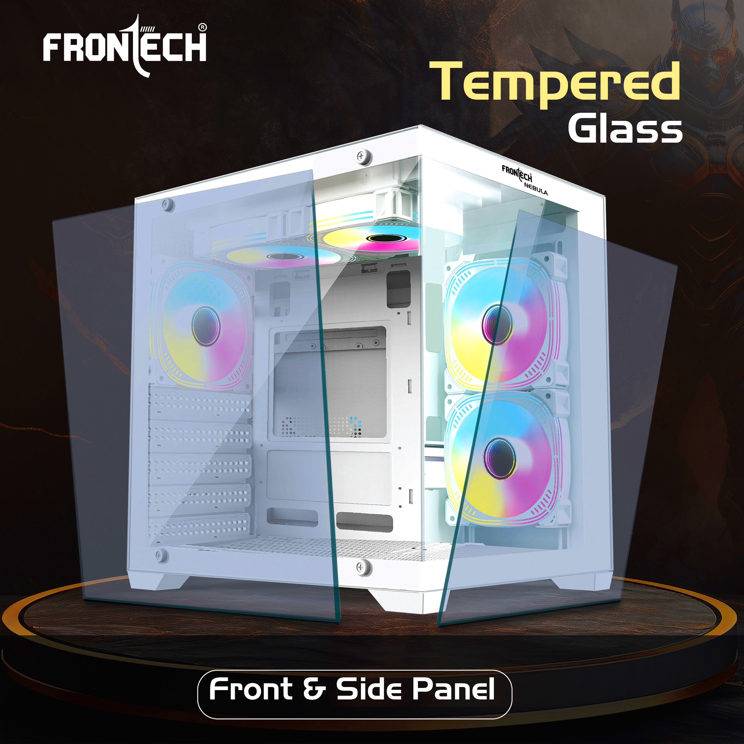 Nebula Gaming ATX Cabinet | Tempered Glass, 5 X RGB Fans, USB 1.1 & USB 3.0 Ports (FT-4290)