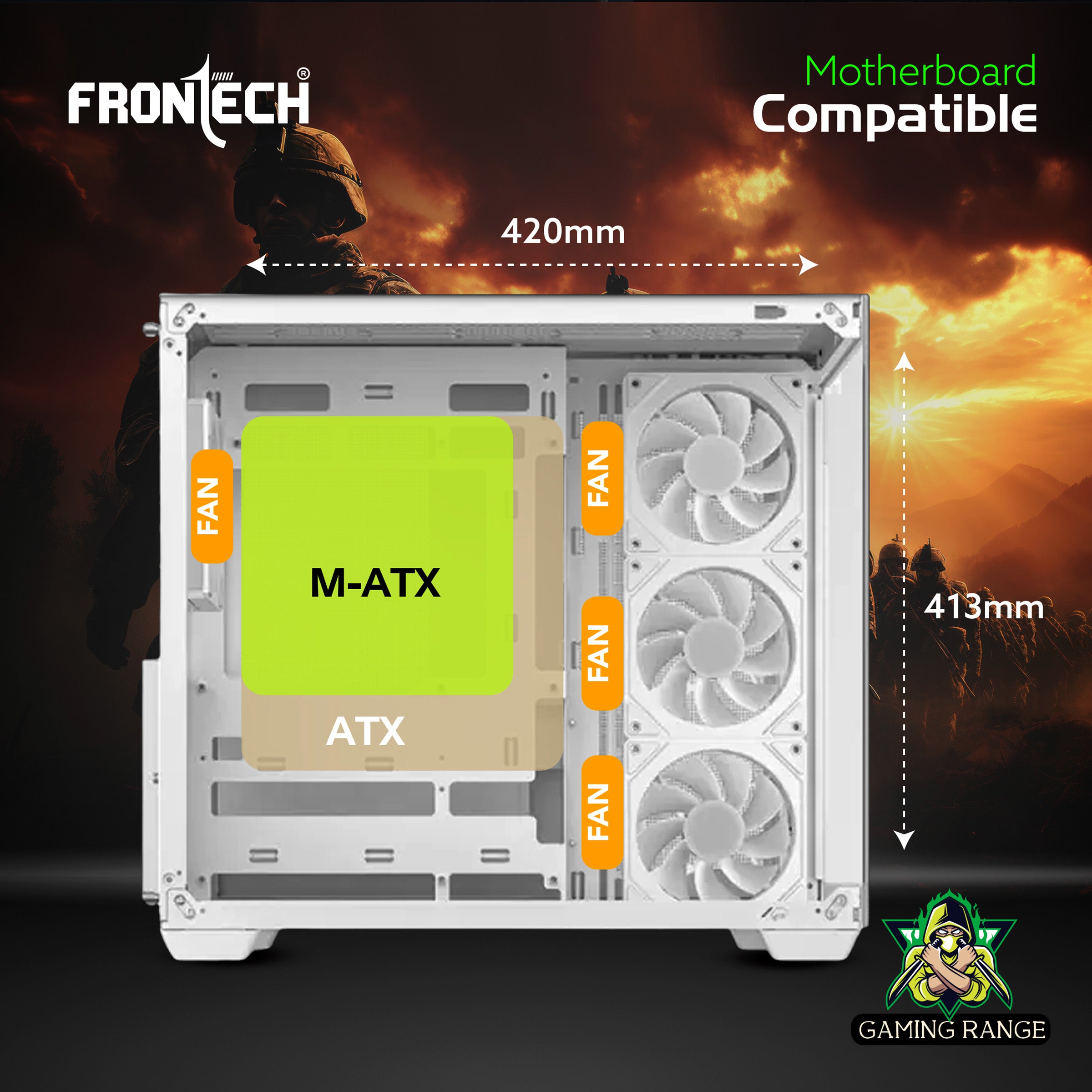 Frontech ARCADIA FT-4381 White Gaming Computer Case with ARGB & Tempered Glass