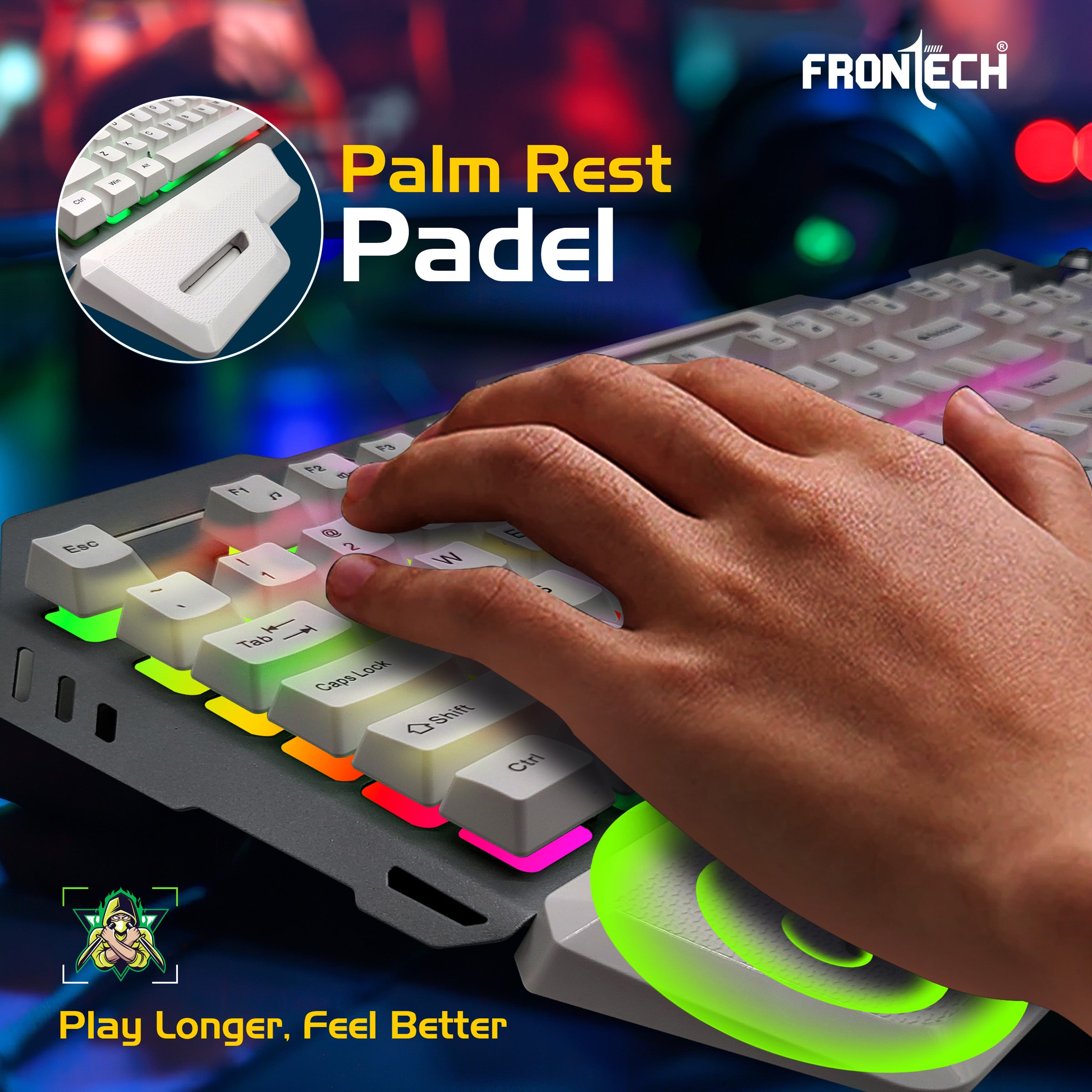 Frontech RGB Gaming Keyboard – Power at Your Fingertips | Game Better, Brighter & Faster | Rainbow Backlight | 19 Anti-Ghosting Keys | Plug & Play | 104-Key Layout (KB-0013P)
