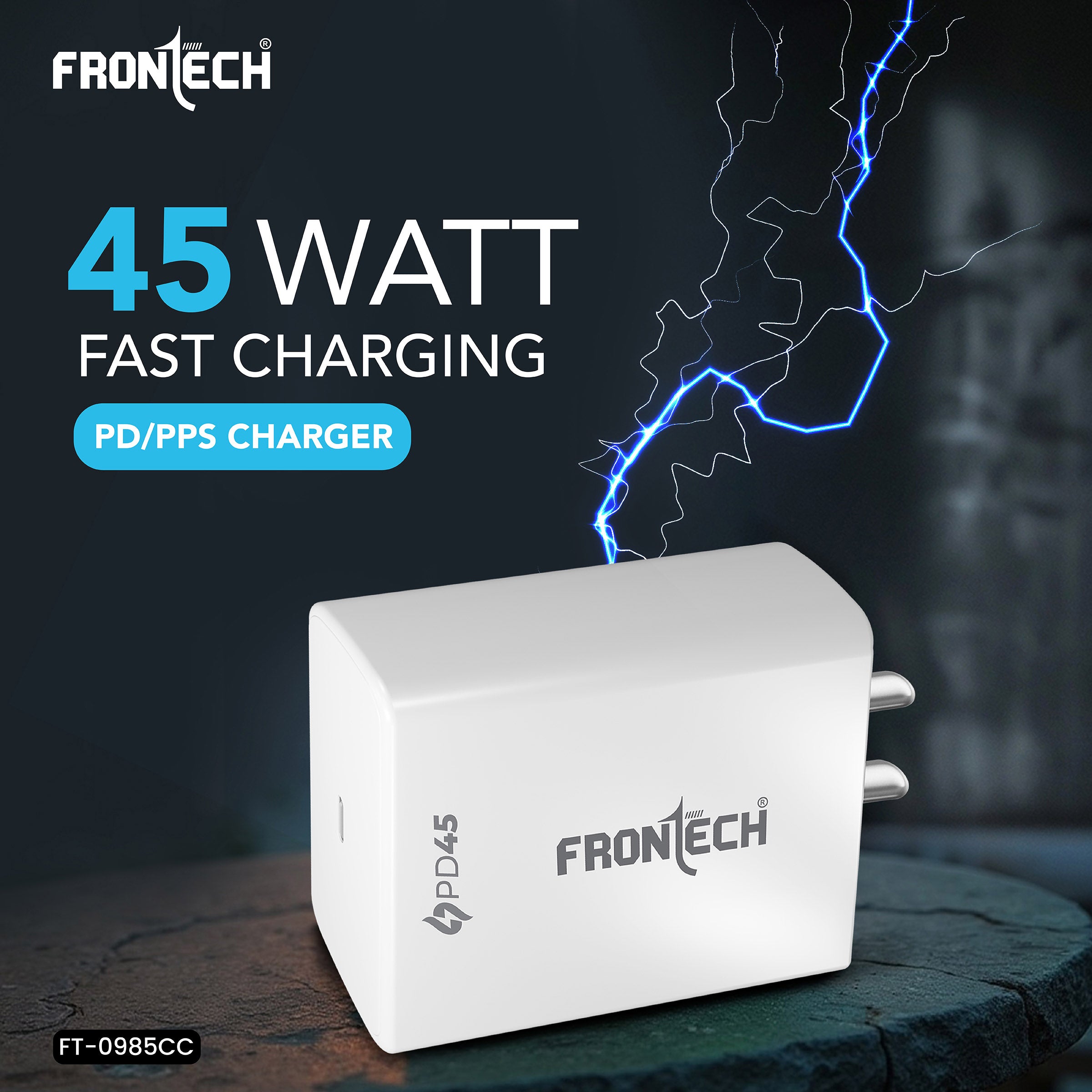 Frontech 45W PD/PPS Type-C Super-Fast Wall Charger | 1m Type-C Cable | Short Circuit Protection | Smart Chip | Compatible with Smartphones & Tablets (FT-0985CC)