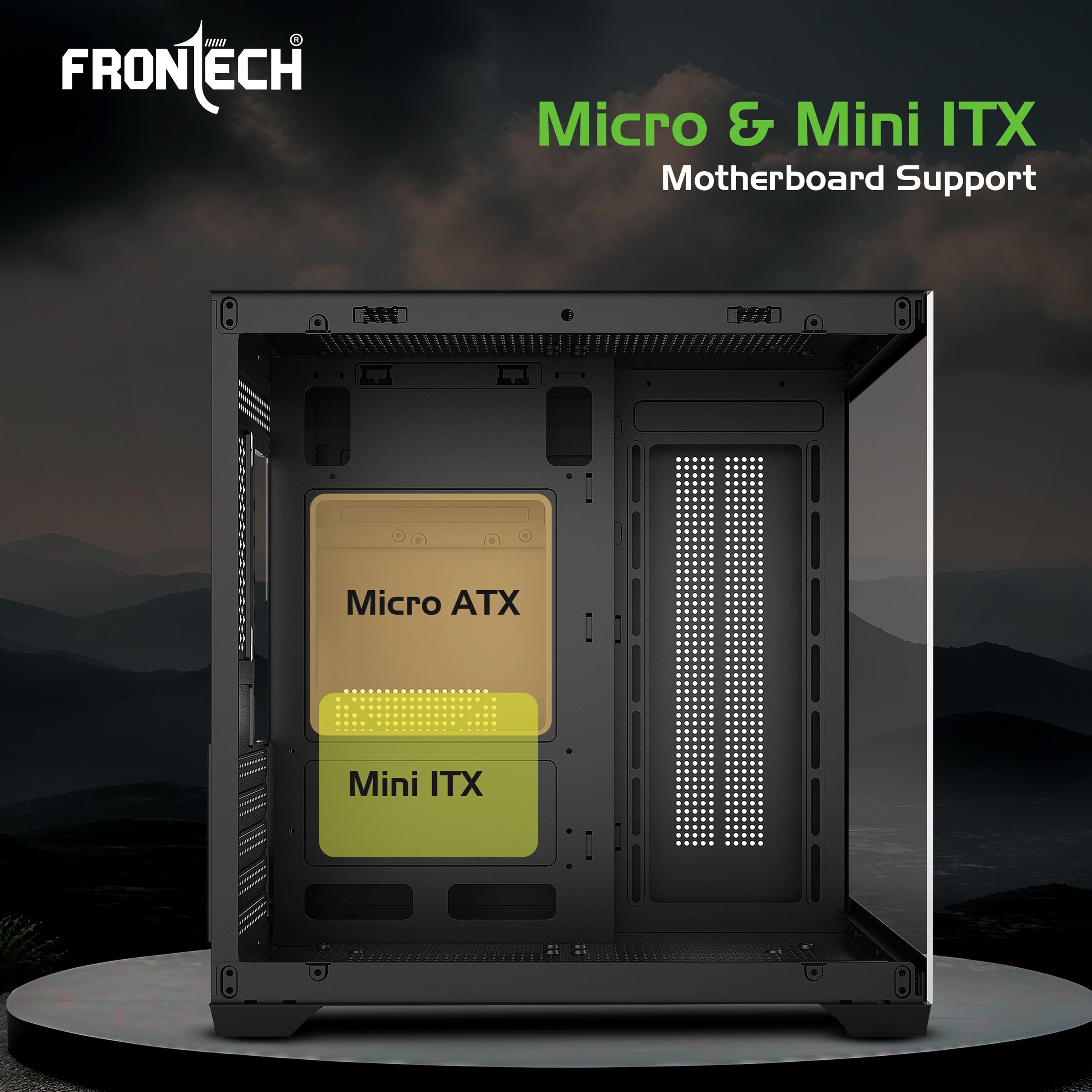 Frontech NEBULA FT-4382 Black Gaming Computer Case with ARGB & Tempered Glass | Dust Filter | USB 3.0 & 1.1 | HD Audio