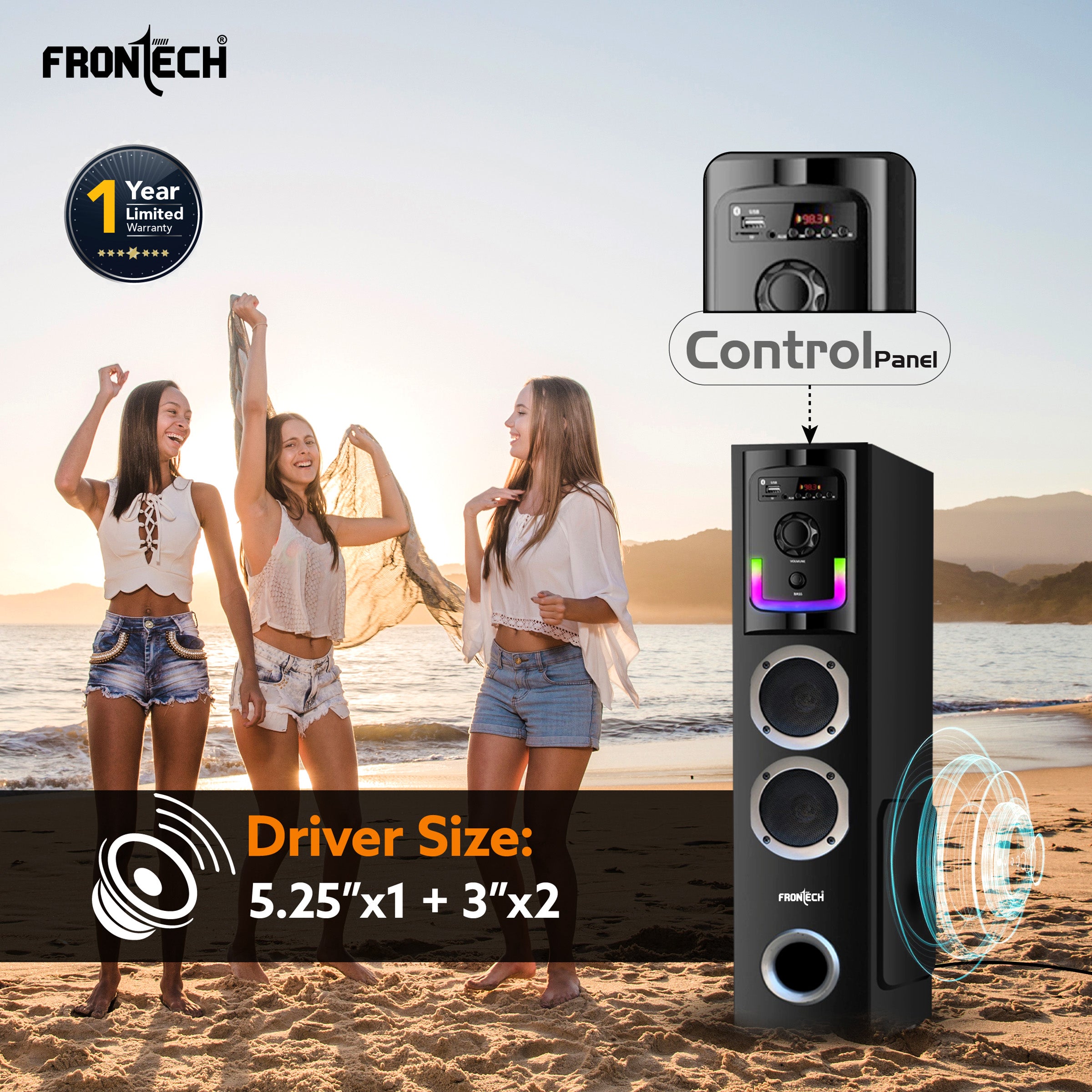 Frontech CRUX-167 60W Bluetooth Tower Speaker|1.0 Tower design | Wired Mic | RGB Lighting | Remote Control | Built-in FM Radio| BT Connectivity | USB | Karaoke, TV, PC & Smartphone Compatible (SW-0167)
