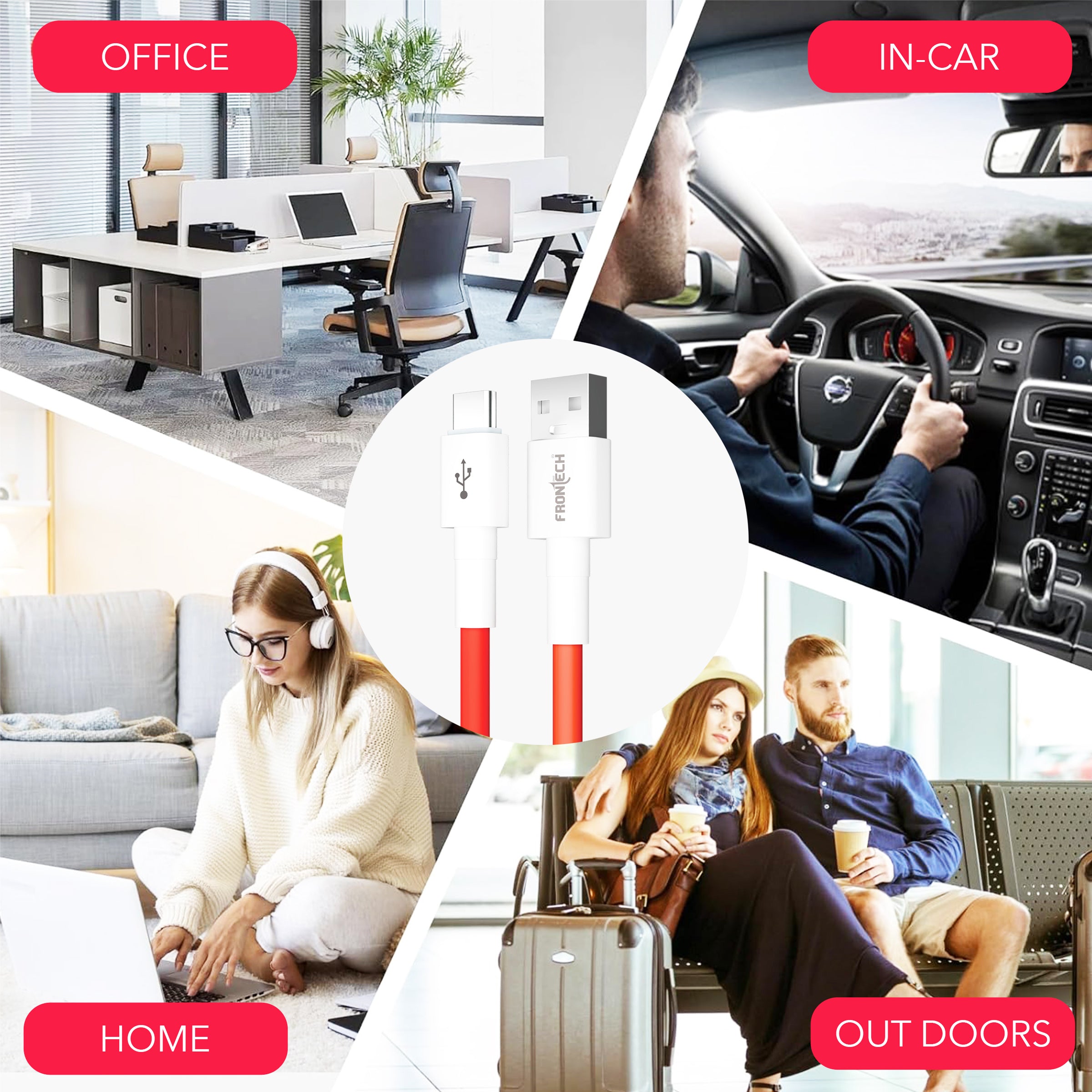 Frontech 65W USB to Type-C Super Fast Charging & Data Cable | 1 Meter | Bend Resistant | High-Speed Sync | Compatible with All Type-C Devices (FT-1043)