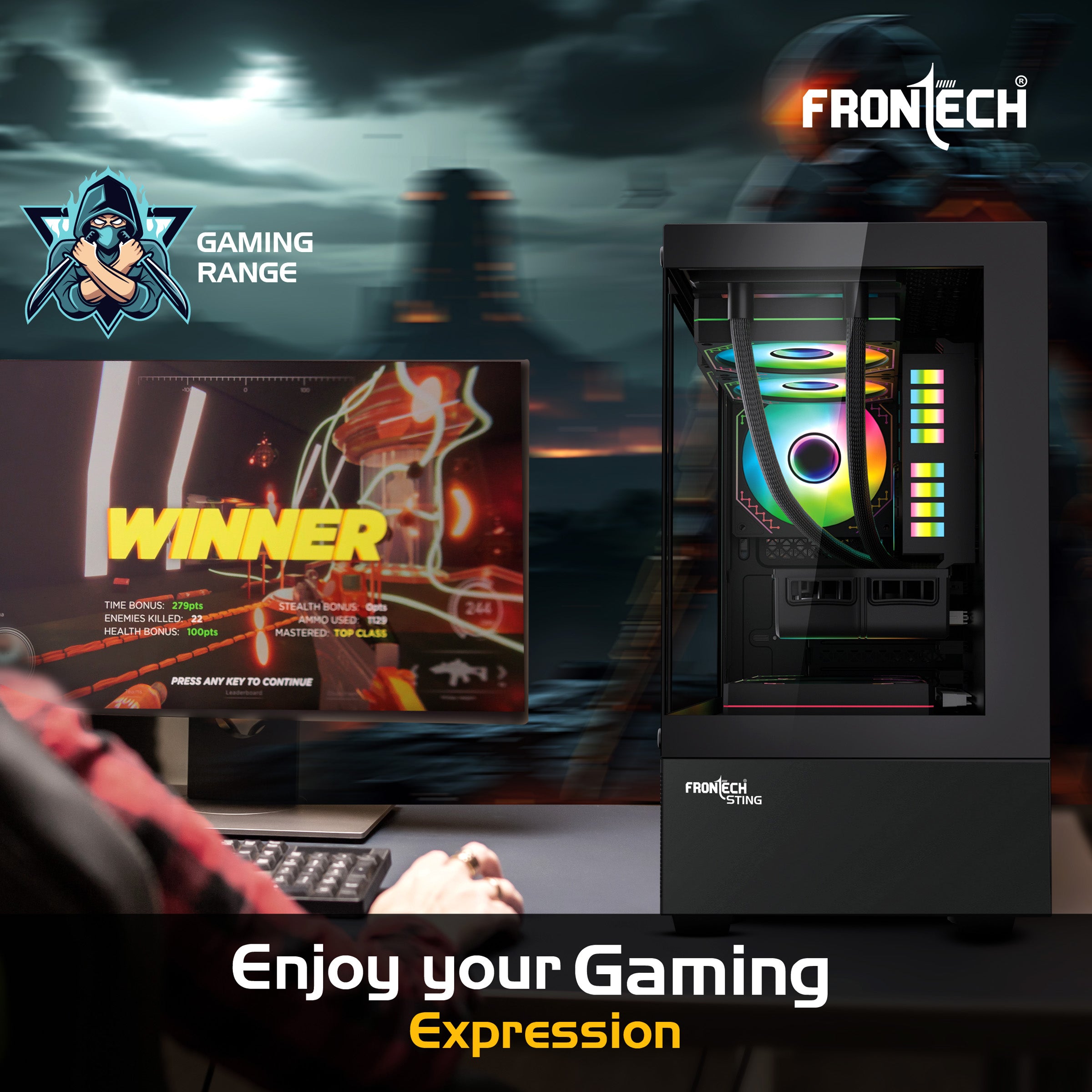 Frontech Snowy FT4348 – Premium RGB Gaming Cabinet with Tempered Glass | High Airflow | Compact & Stylish Design