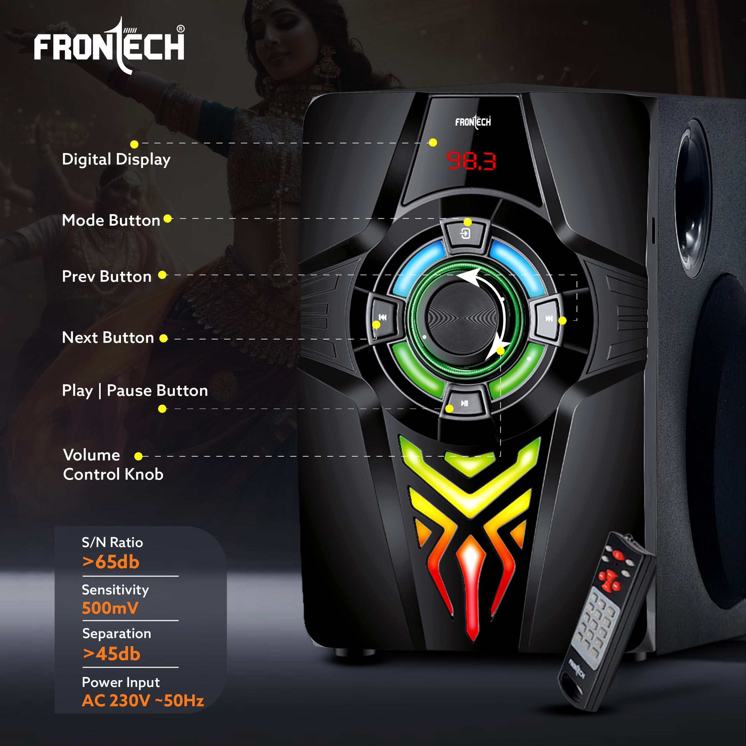 Frontech SW-0154 | Premium 2.1 Multimedia Speaker – Crystal Clear Sound, Wireless Freedom & Built-In Amplifier