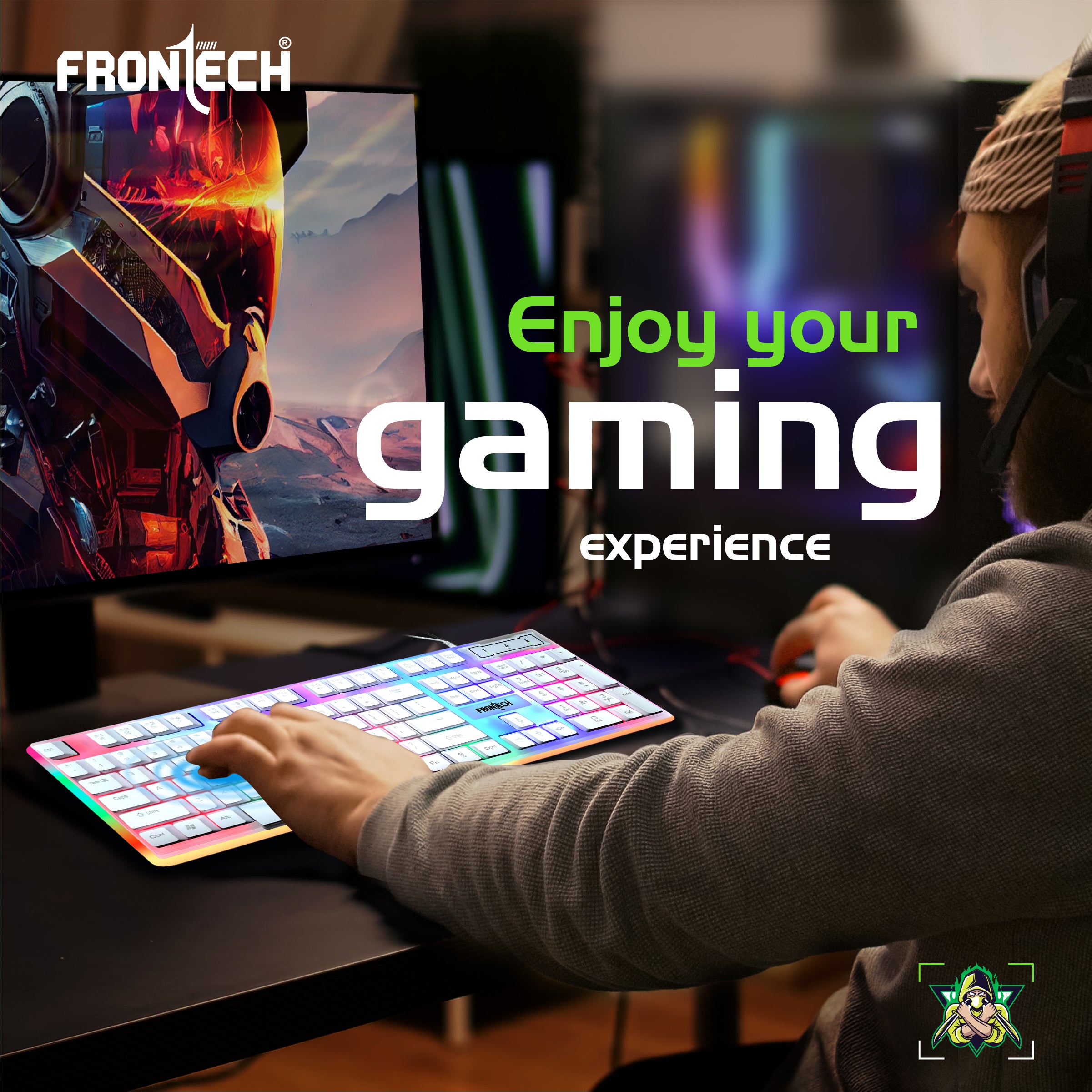 Frontech KB-0040PW Wired Gaming Keyboard and Optical Mouse | RGB Backlight | 105 Keys Combo Set (White)