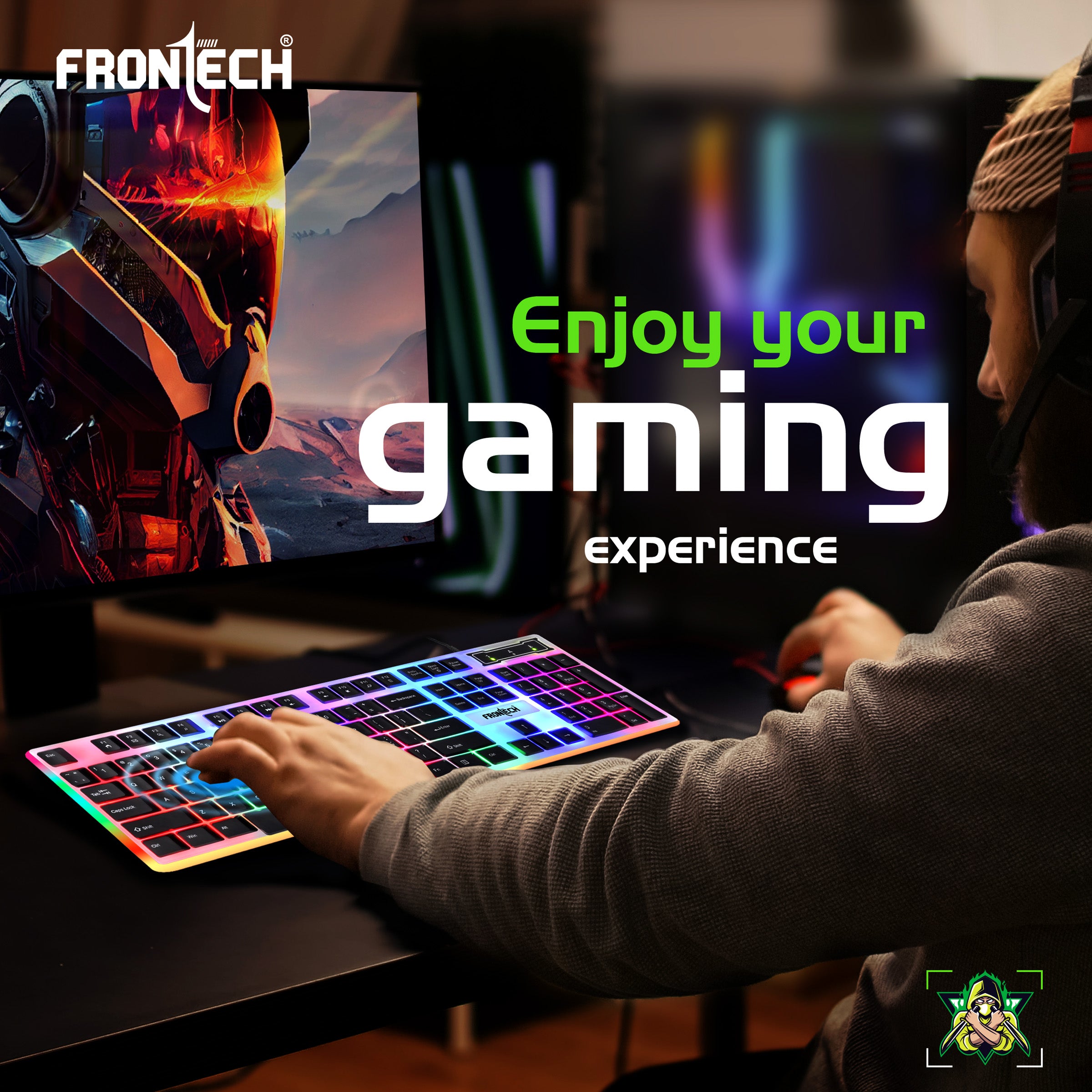 Frontech KB-0040P Wired Gaming Keyboard and Optical Mouse | RGB Backlight | 105 Keys Combo Set (White & Black)