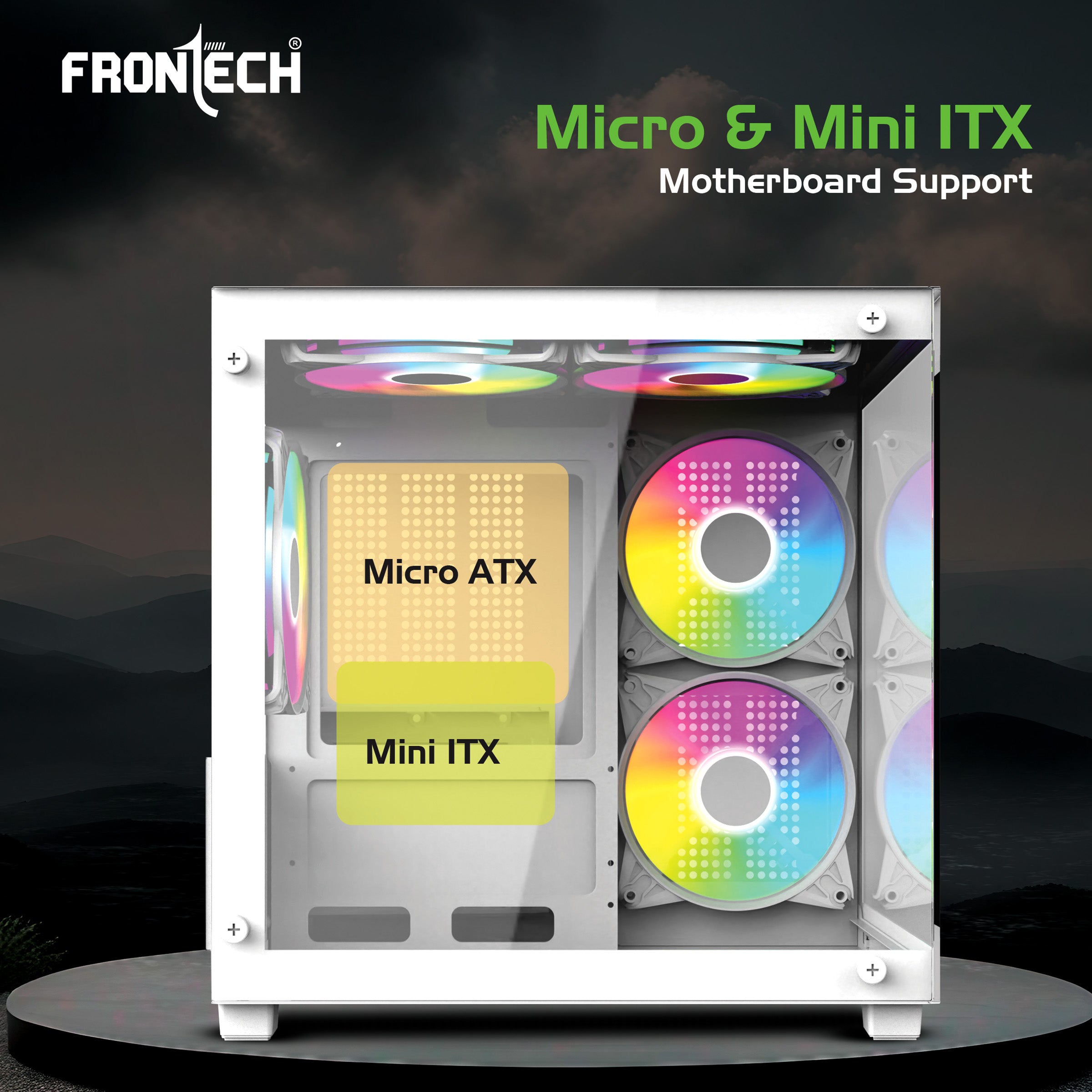 FRONTECH Gaming Computer Cabinet/Gaming Computer Case with 5 x 120 mm LED Fan and Tempered glass front and side panel| 2 X USB 1.0 | 1 X USB 3.0| HD Audio (FT-4384)