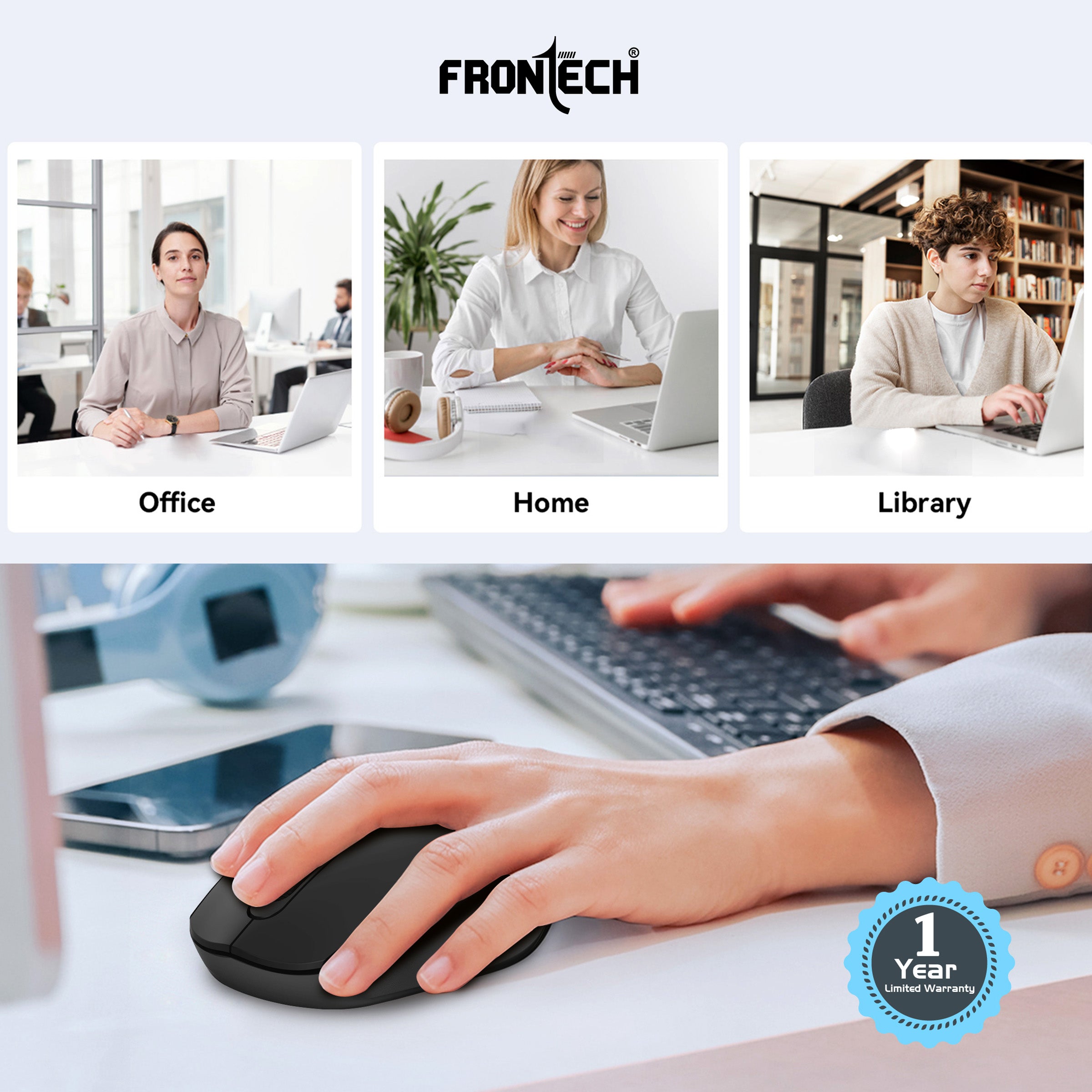 Frontech MS-0074 2.4GHz Wireless Optical Mouse | 1600 DPI | Ergonomic Design | USB Nano Receiver | Anti-Skid Roller | Compatible with Windows XP/Vista/7/8/10/11