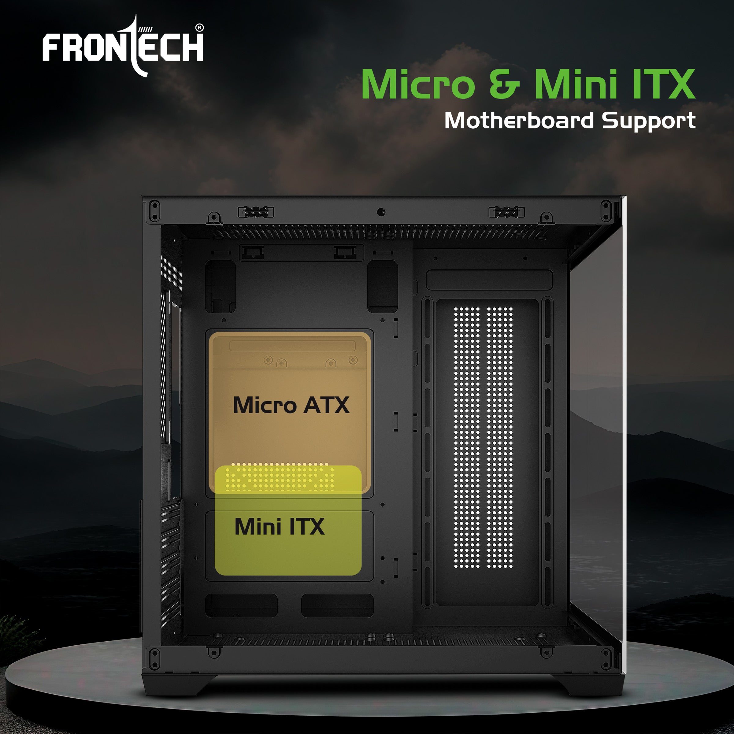 Frontech Nebula Gaming PC Case – 5× 120 mm ARGB Fans, Dual Tempered Glass Panels, Washable Dust Filters, USB 3.0 I/O, Micro-ATX & Mini-ITX Compatible