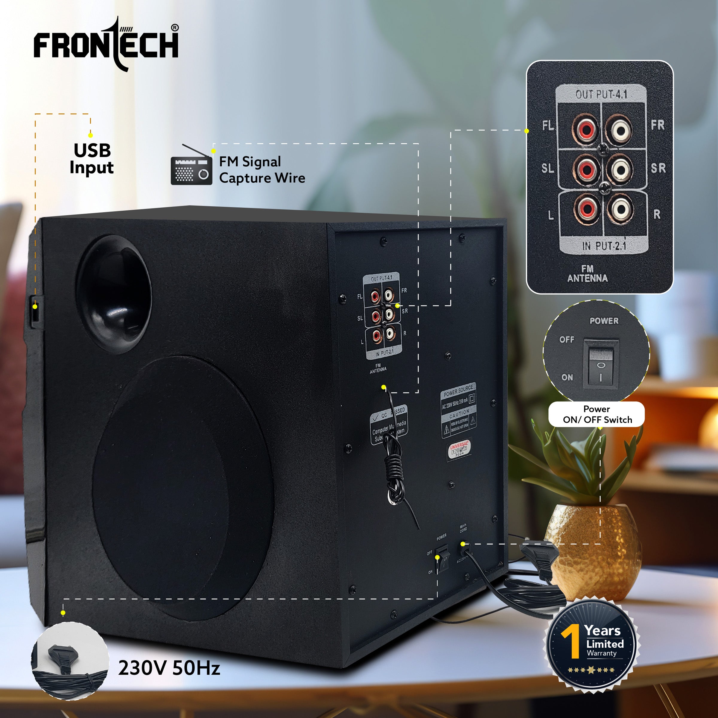 Frontech SW-0154 | Premium 2.1 Multimedia Speaker – Crystal Clear Sound, Wireless Freedom & Built-In Amplifier