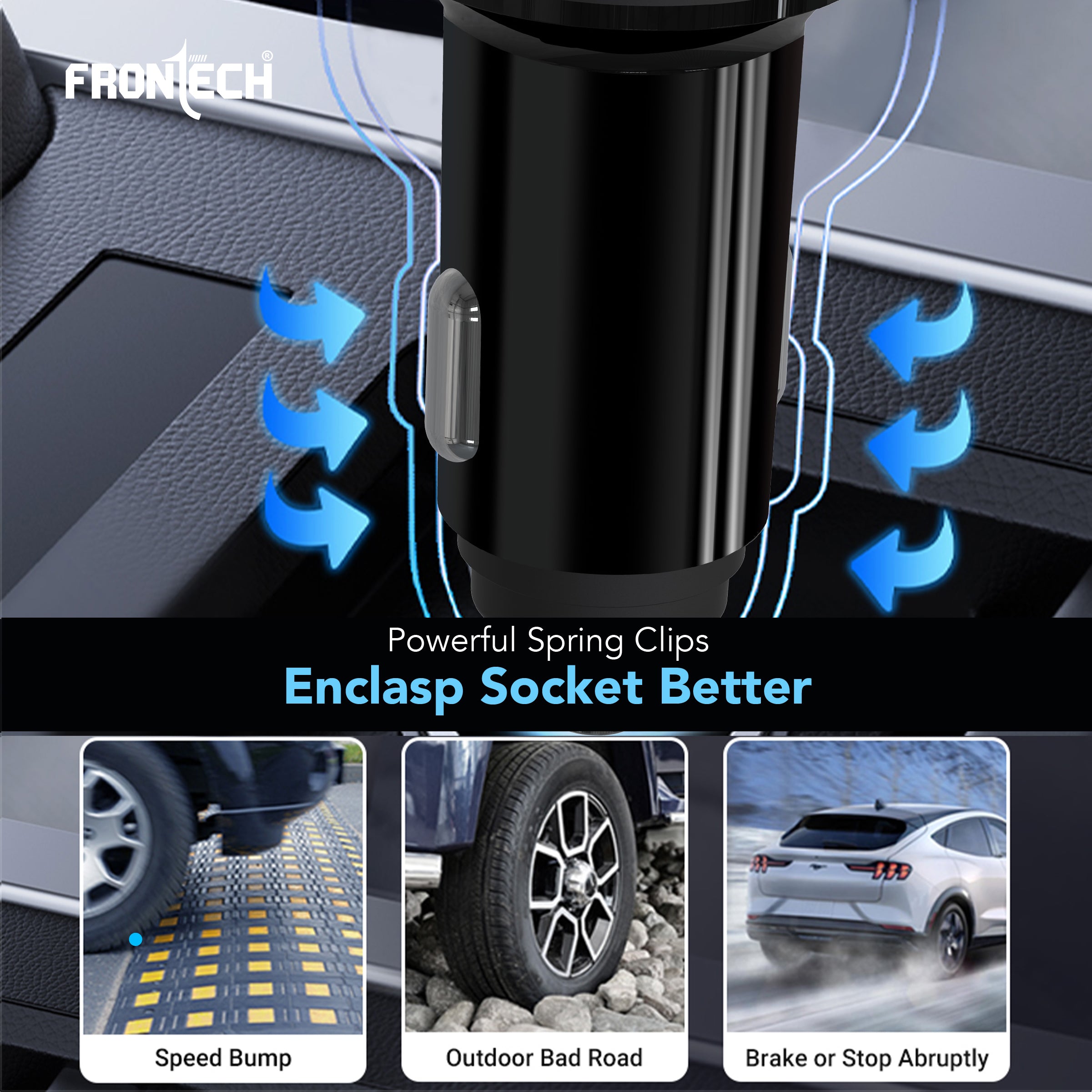 FRONTECH 17W Dual USB Car Charger with 1M Type-C Cable | Fast Charging (5V/3.4A) | Compact, Anti-Vibration Design | Charge 2 Devices Simultaneously (CCH-0008)