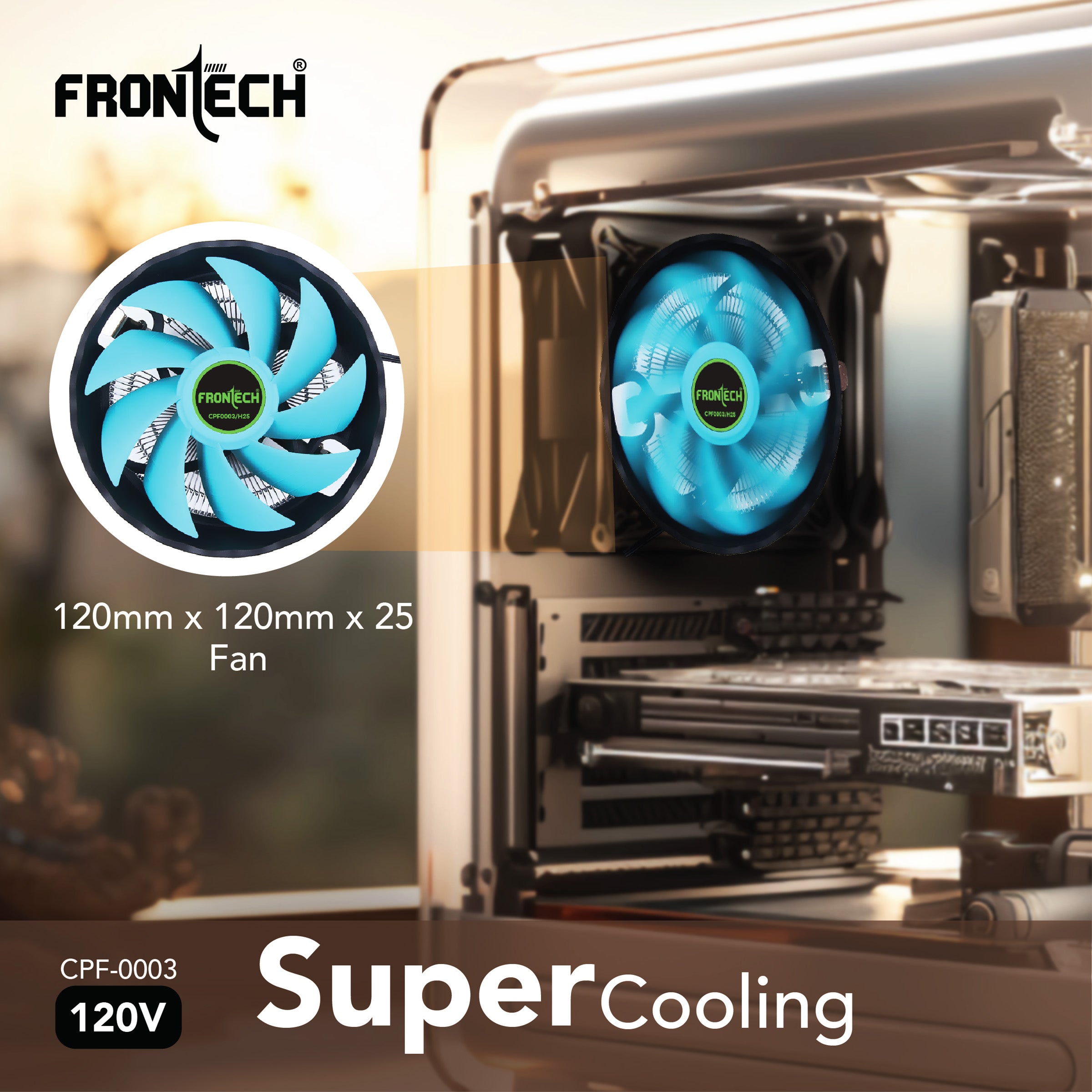 Frontech CPU Cooler with Heatsink, 120mm Fan, 1500 RPM, Silent Operation, 3-Pin 12V Connector, Easy Clip Installation, Supports Intel LGA1700/1200/115x & AMD AM5/AM4/AM3 (CPF-0003)