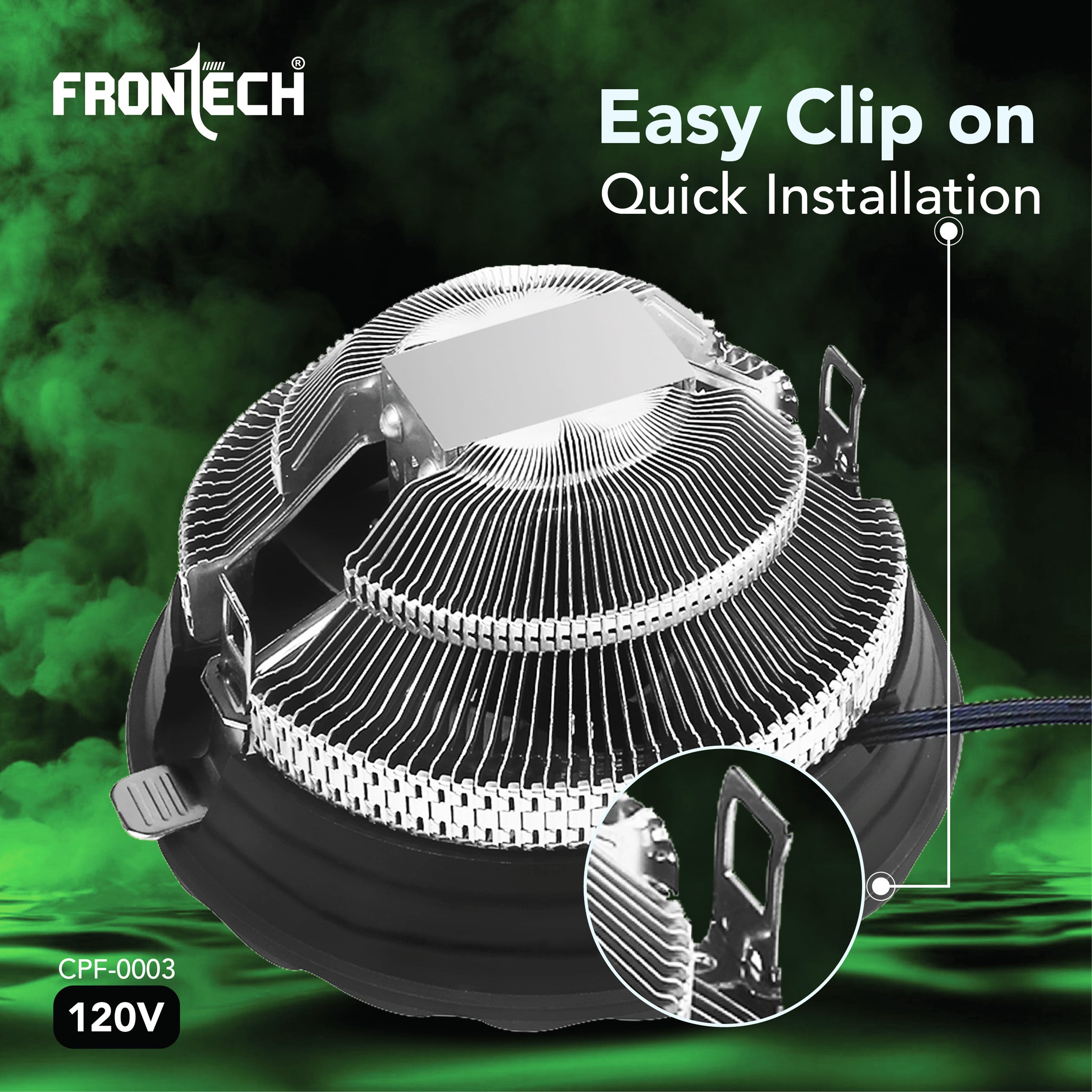 Frontech CPU Cooler with Heatsink, 120mm Fan, 1500 RPM, Silent Operation, 3-Pin 12V Connector, Easy Clip Installation, Supports Intel LGA1700/1200/115x & AMD AM5/AM4/AM3 (CPF-0003)