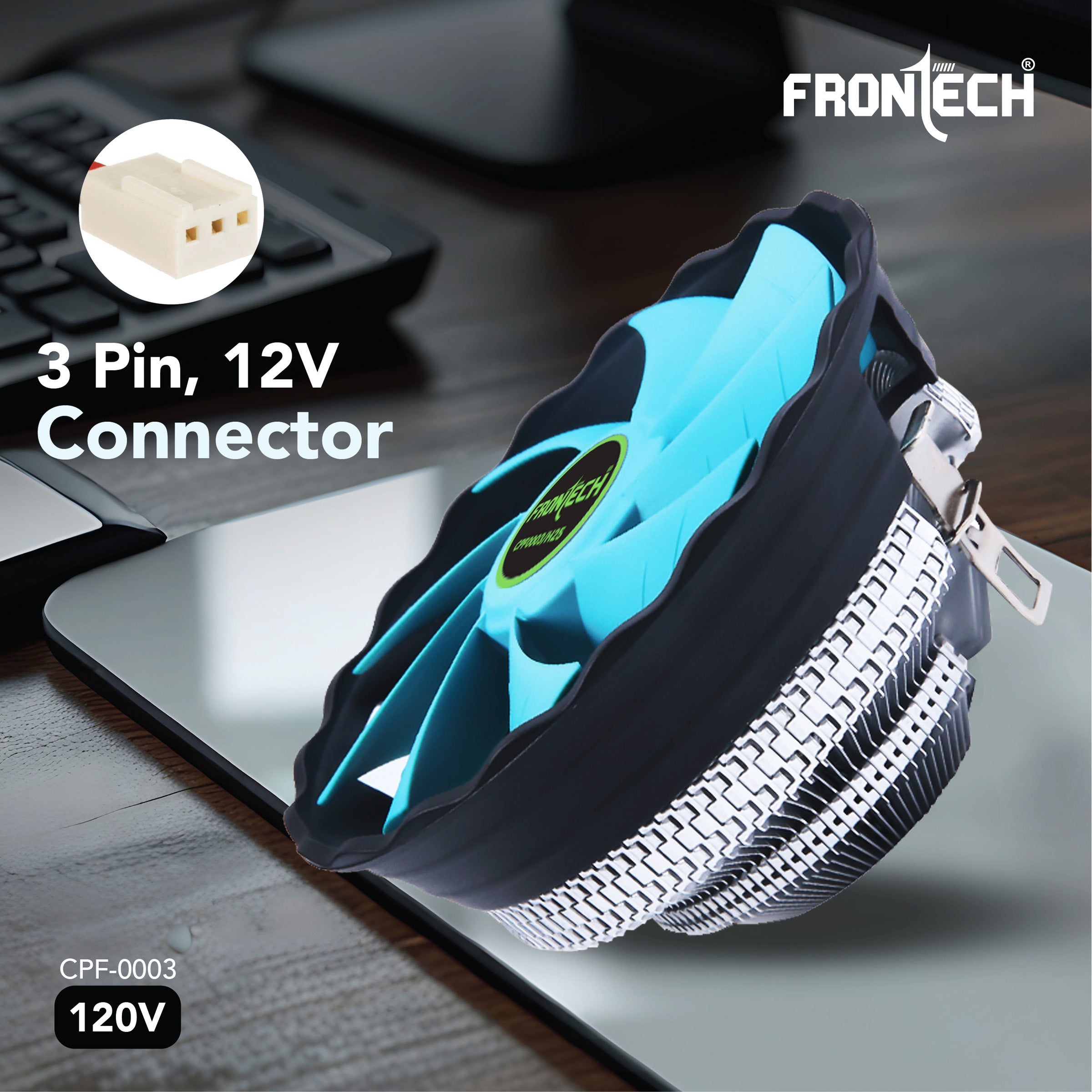 Frontech CPU Cooler with Heatsink, 120mm Fan, 1500 RPM, Silent Operation, 3-Pin 12V Connector, Easy Clip Installation, Supports Intel LGA1700/1200/115x & AMD AM5/AM4/AM3 (CPF-0003)