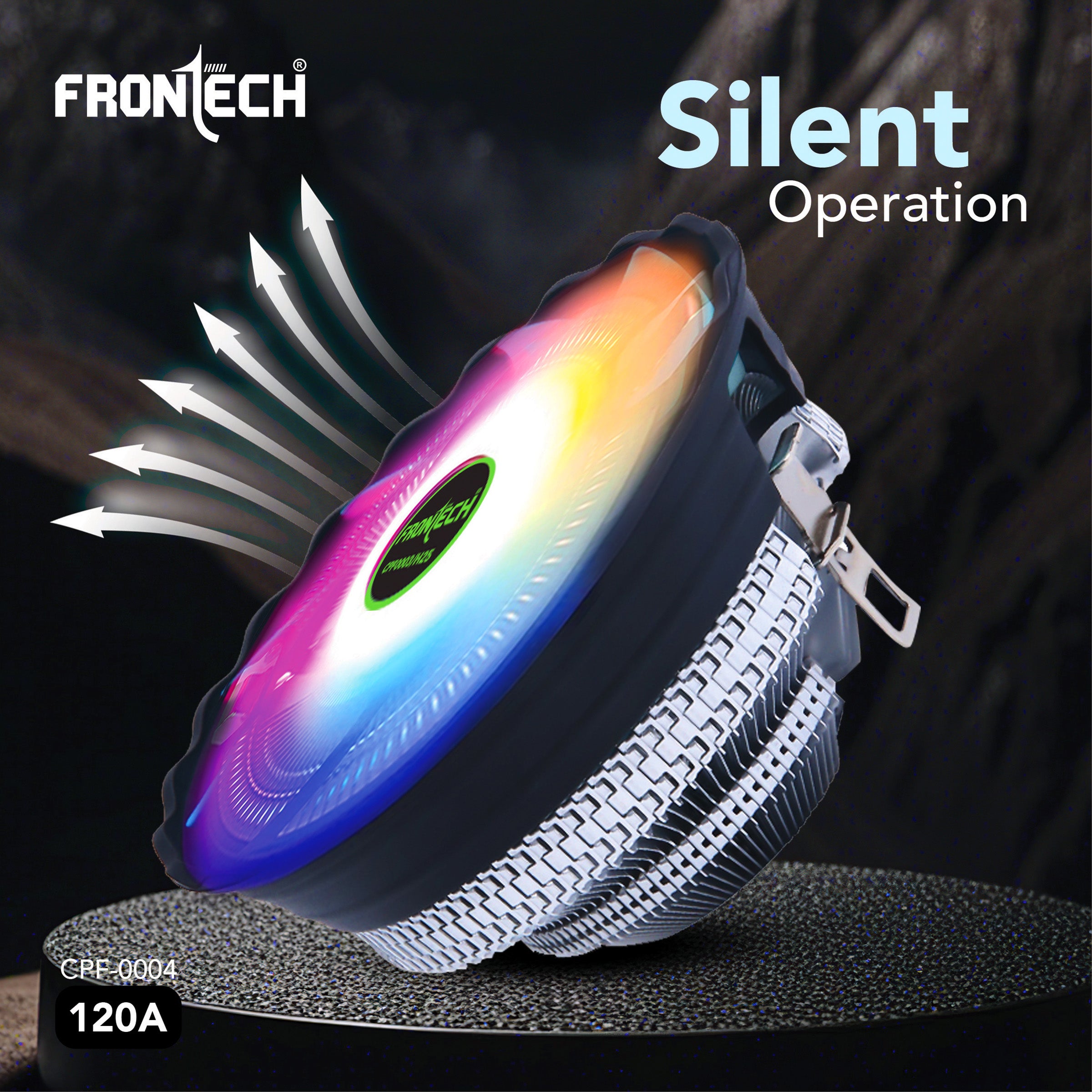 Frontech RGB CPU Cooler with Heatsink, 120mm Silent Fan, 1500 RPM, Hydraulic Bearing, 3-Pin 12V Connector, Supports Intel LGA 1700/1200/115x & AMD AM5/AM4 Sockets – (CPF-0004)