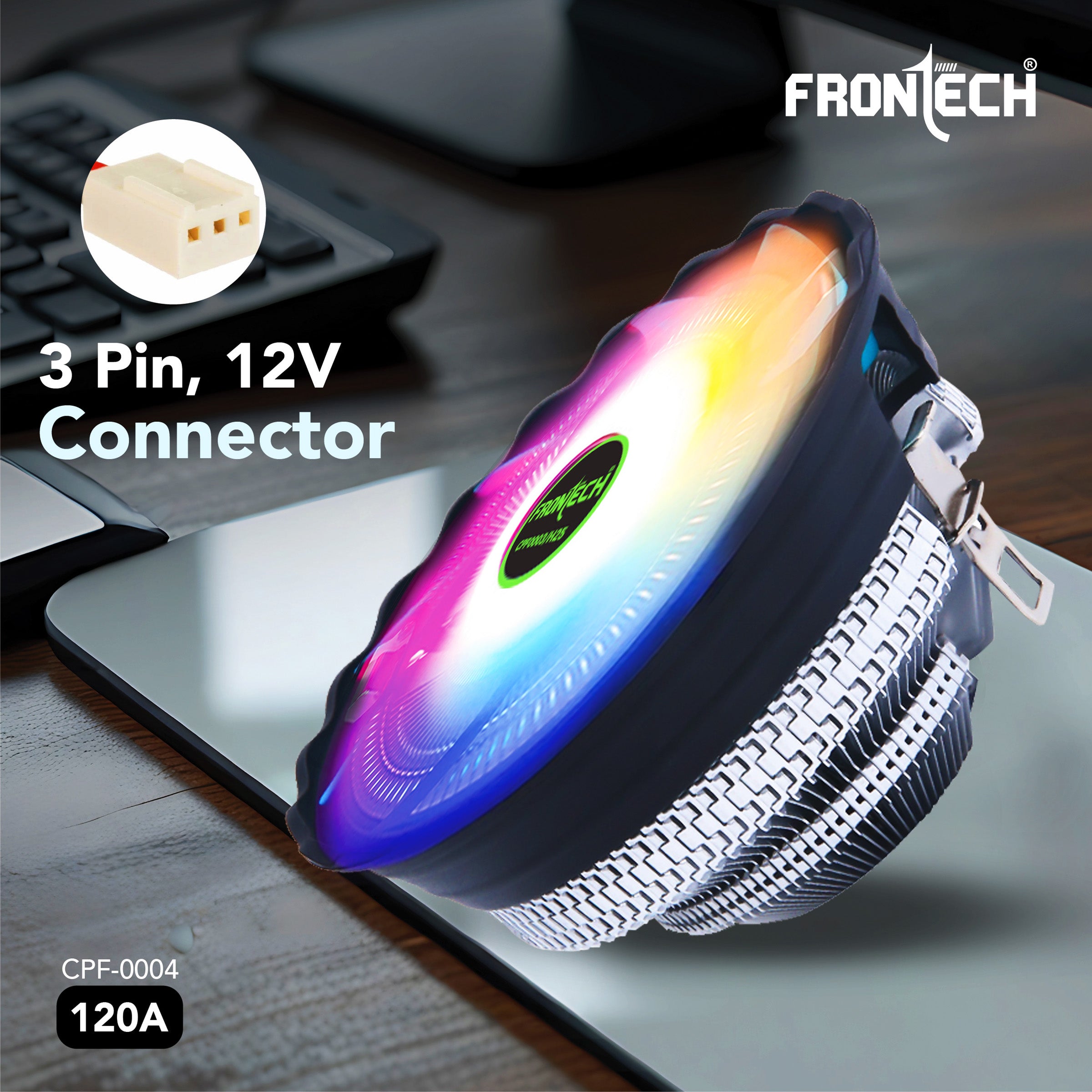 Frontech RGB CPU Cooler with Heatsink, 120mm Silent Fan, 1500 RPM, Hydraulic Bearing, 3-Pin 12V Connector, Supports Intel LGA 1700/1200/115x & AMD AM5/AM4 Sockets – (CPF-0004)