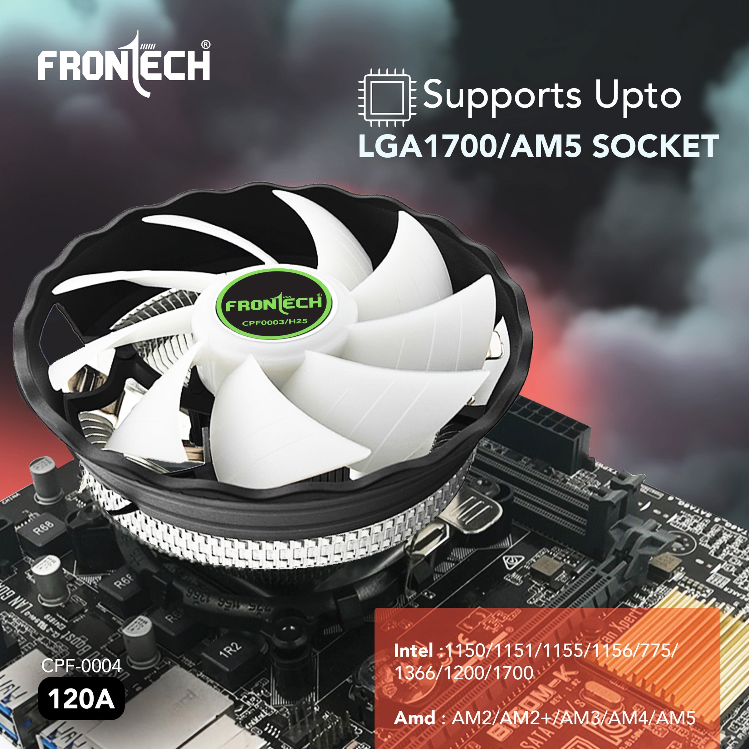 Frontech RGB CPU Cooler with Heatsink, 120mm Silent Fan, 1500 RPM, Hydraulic Bearing, 3-Pin 12V Connector, Supports Intel LGA 1700/1200/115x & AMD AM5/AM4 Sockets – (CPF-0004)
