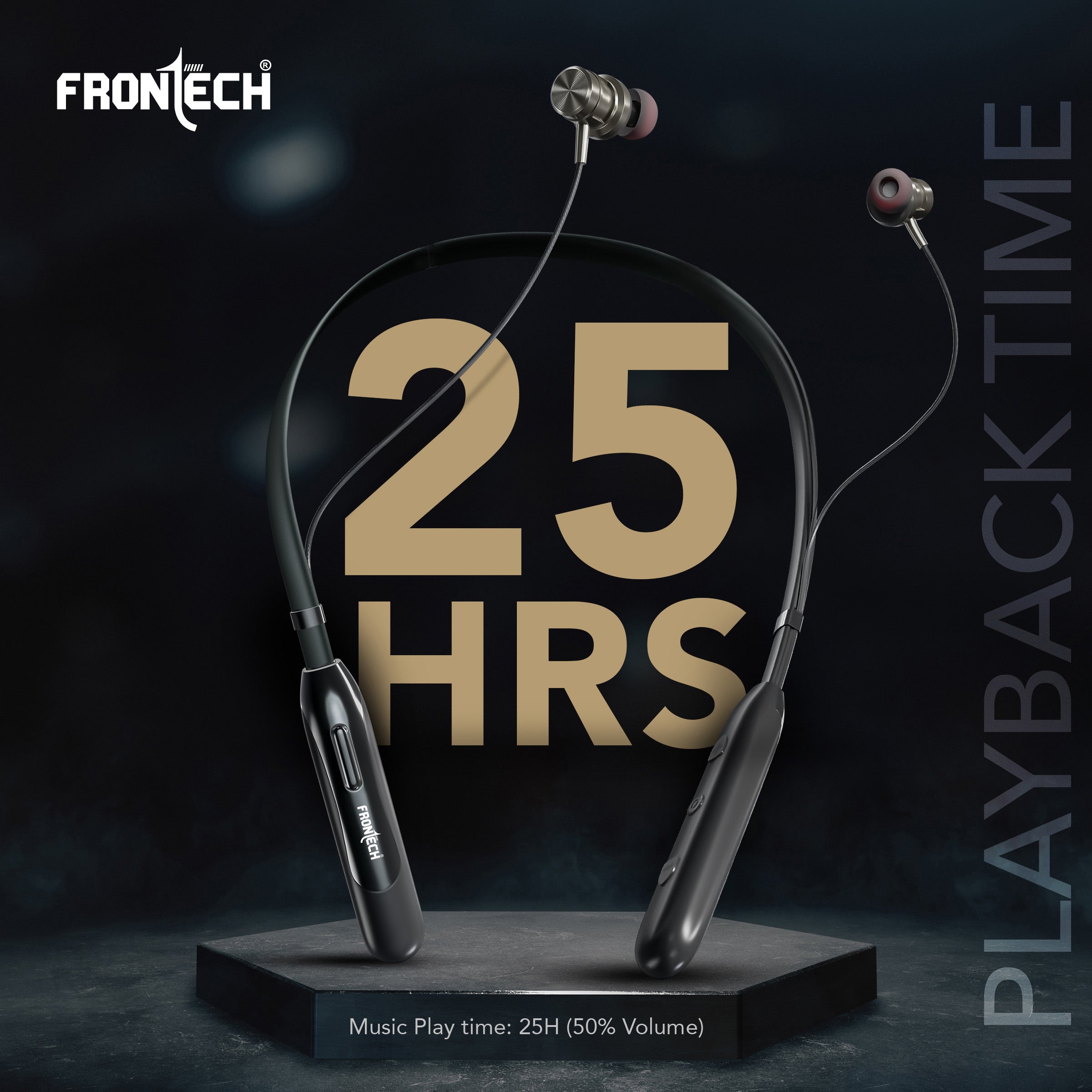 Frontech Wireless Neckband | 25H Playback | Bluetooth 5.1 | 10m Range | Magnetic Earbuds | 1Hr Fast Type-C Charging (EF-0076)
