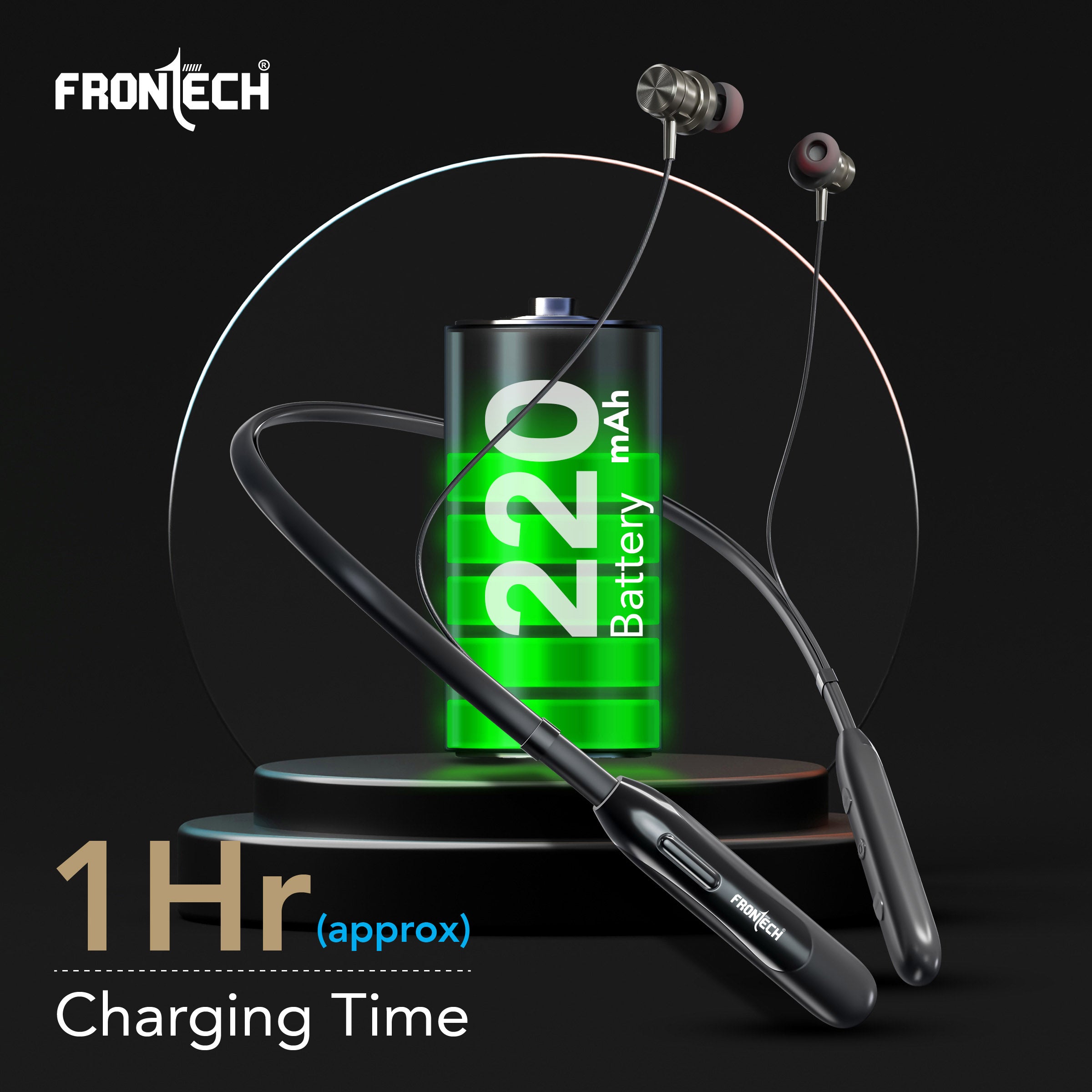 Frontech Wireless Neckband | 25H Playback | Bluetooth 5.1 | 10m Range | Magnetic Earbuds | 1Hr Fast Type-C Charging (EF-0076)