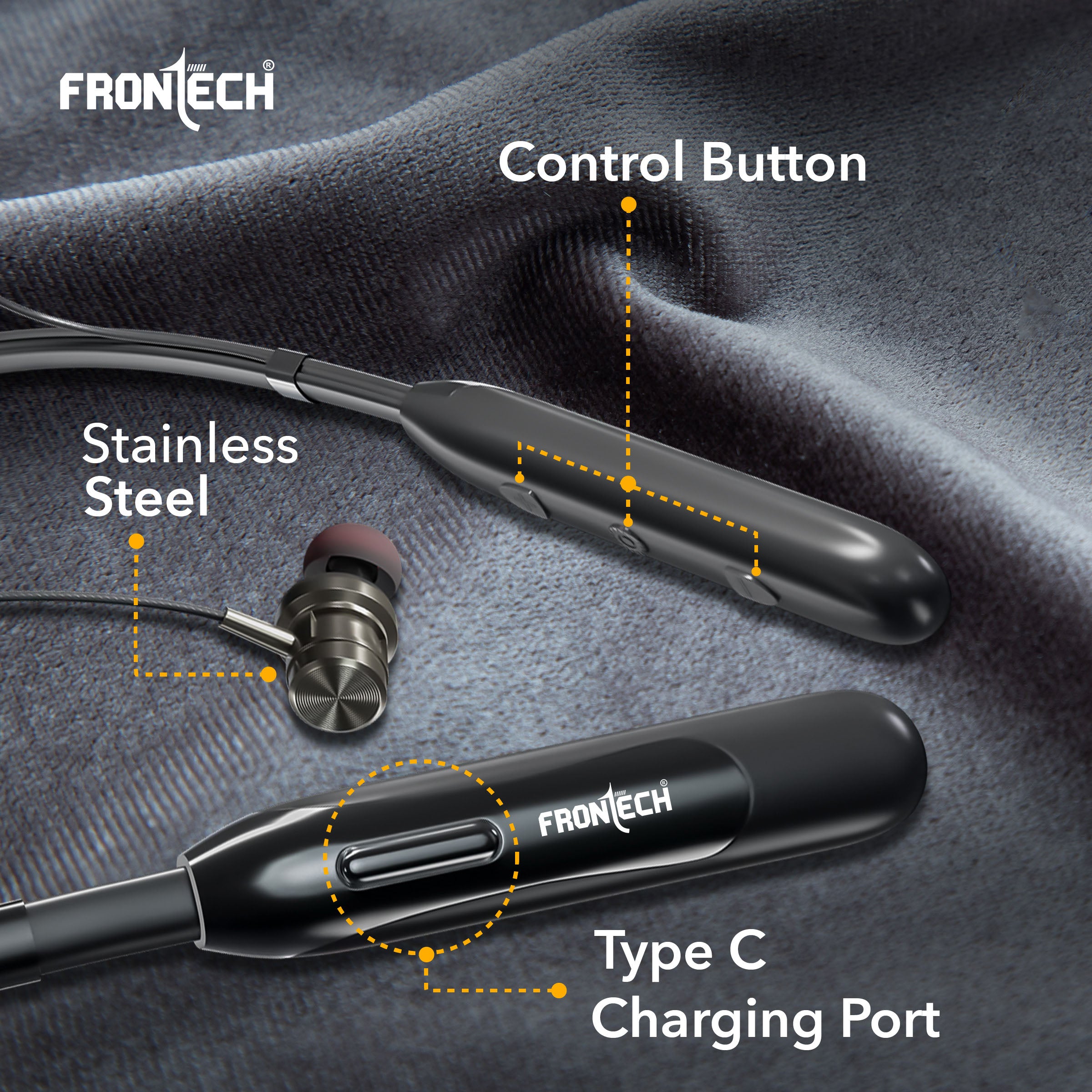 Frontech Wireless Neckband | 25H Playback | Bluetooth 5.1 | 10m Range | Magnetic Earbuds | 1Hr Fast Type-C Charging (EF-0076)