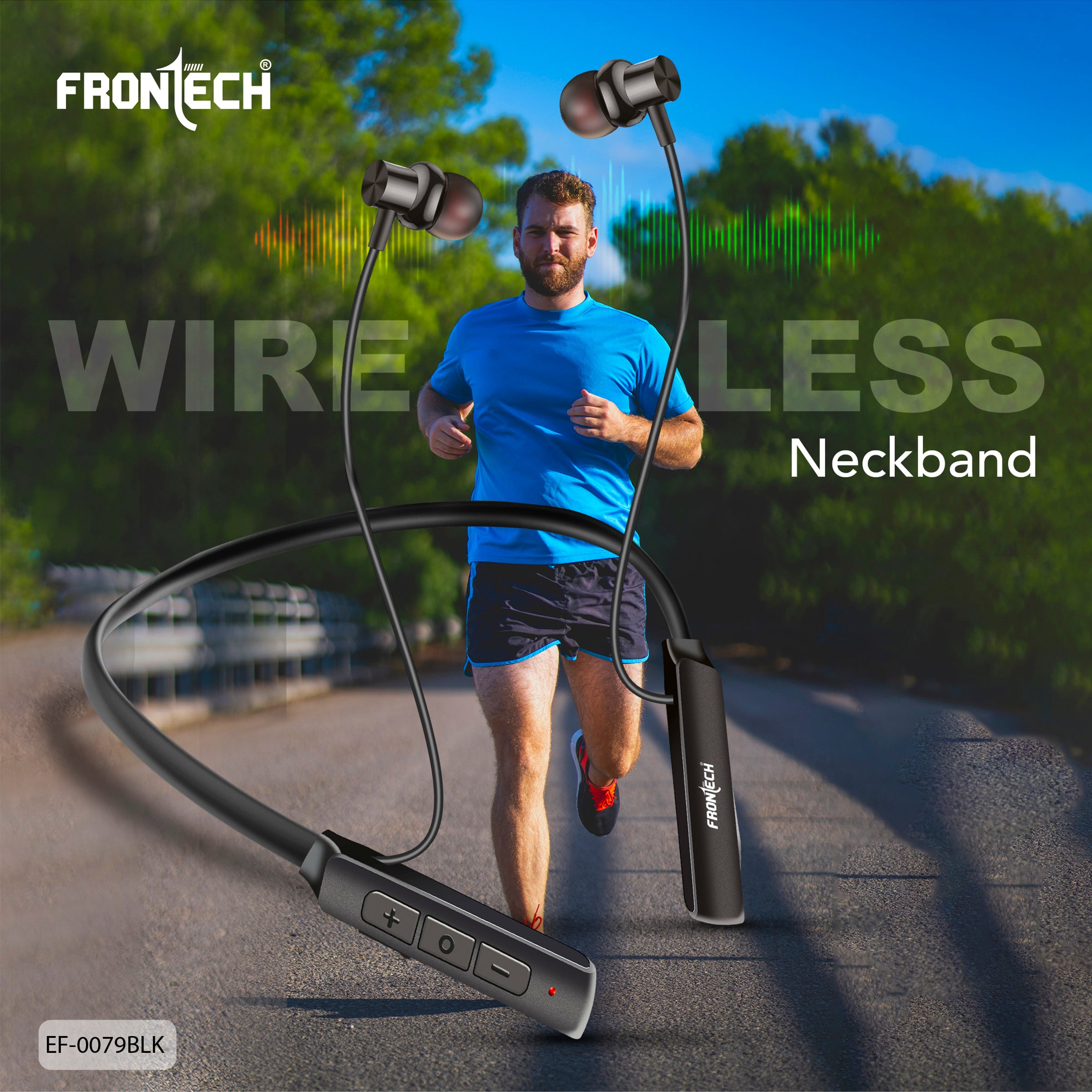 FRONTECH ELYX Wireless Neckband for Active Lifestyle | 36 Hours Playtime | Secure Fit Magnetic Earbuds | Quick Pairing Bluetooth 5.0 | Type-C Charging Port (EF-0079BLK)