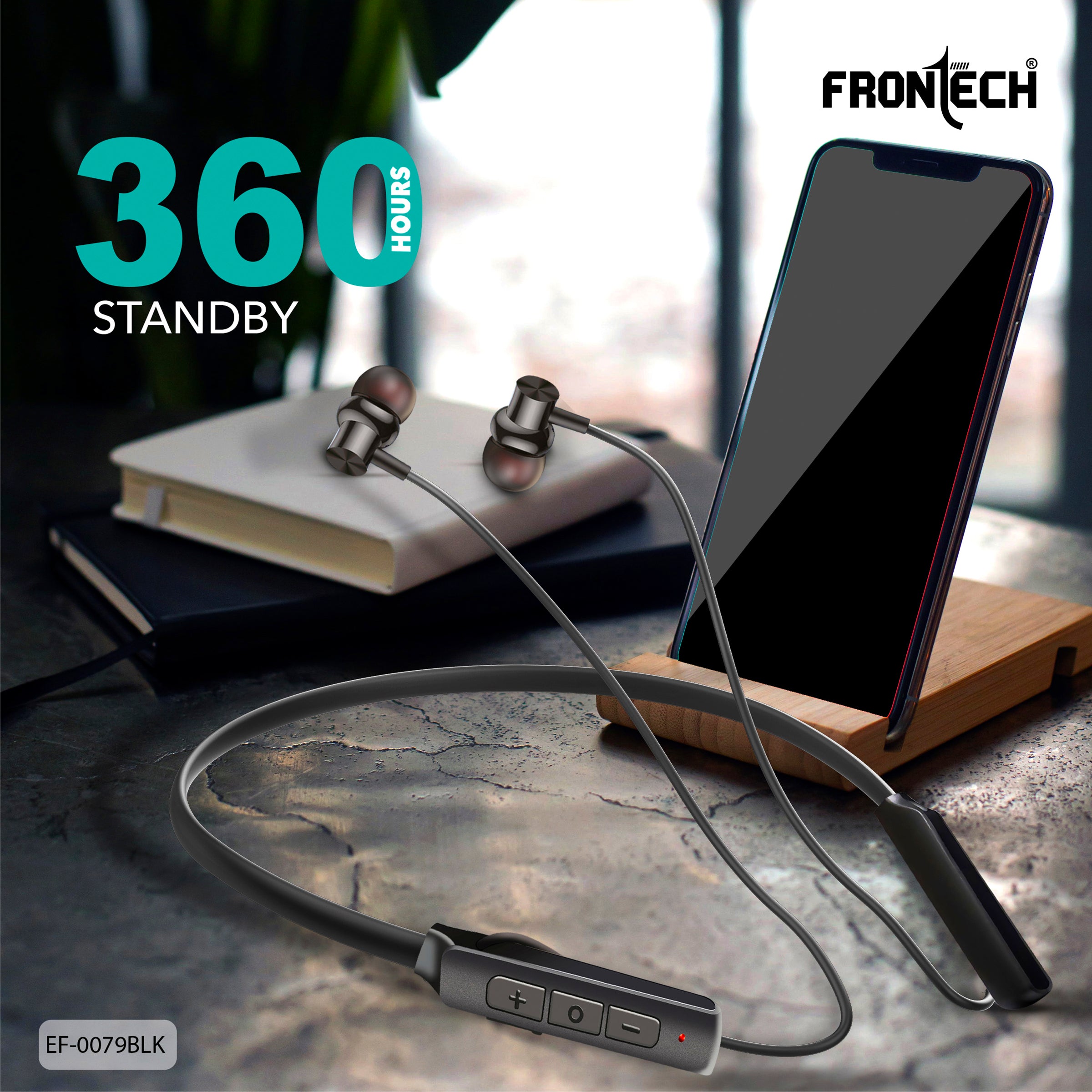 FRONTECH ELYX Wireless Neckband for Active Lifestyle | 36 Hours Playtime | Secure Fit Magnetic Earbuds | Quick Pairing Bluetooth 5.0 | Type-C Charging Port (EF-0079BLK)
